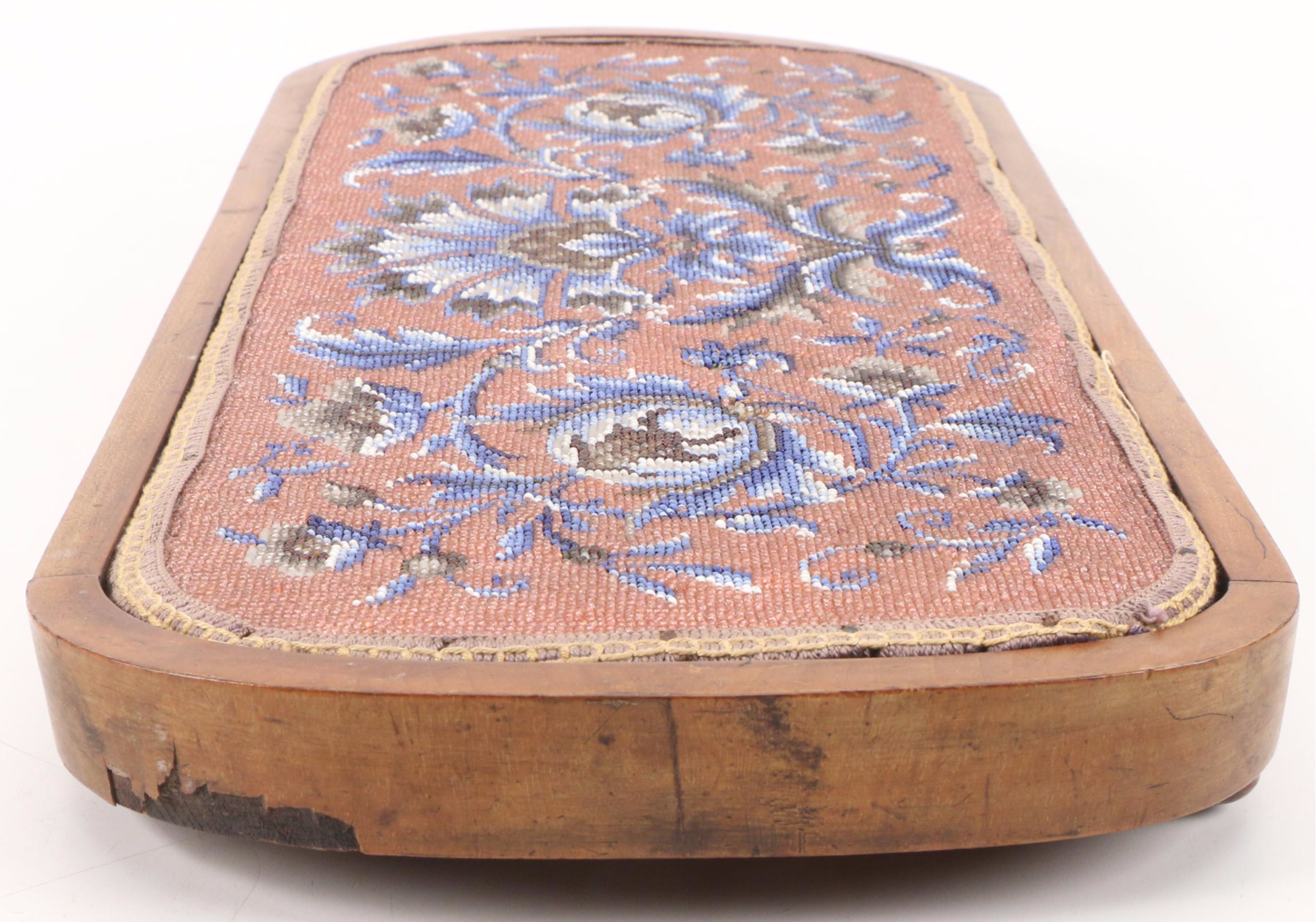 Victorian English Beadwork Wood Tea Tray, Mid to Late 19th Century