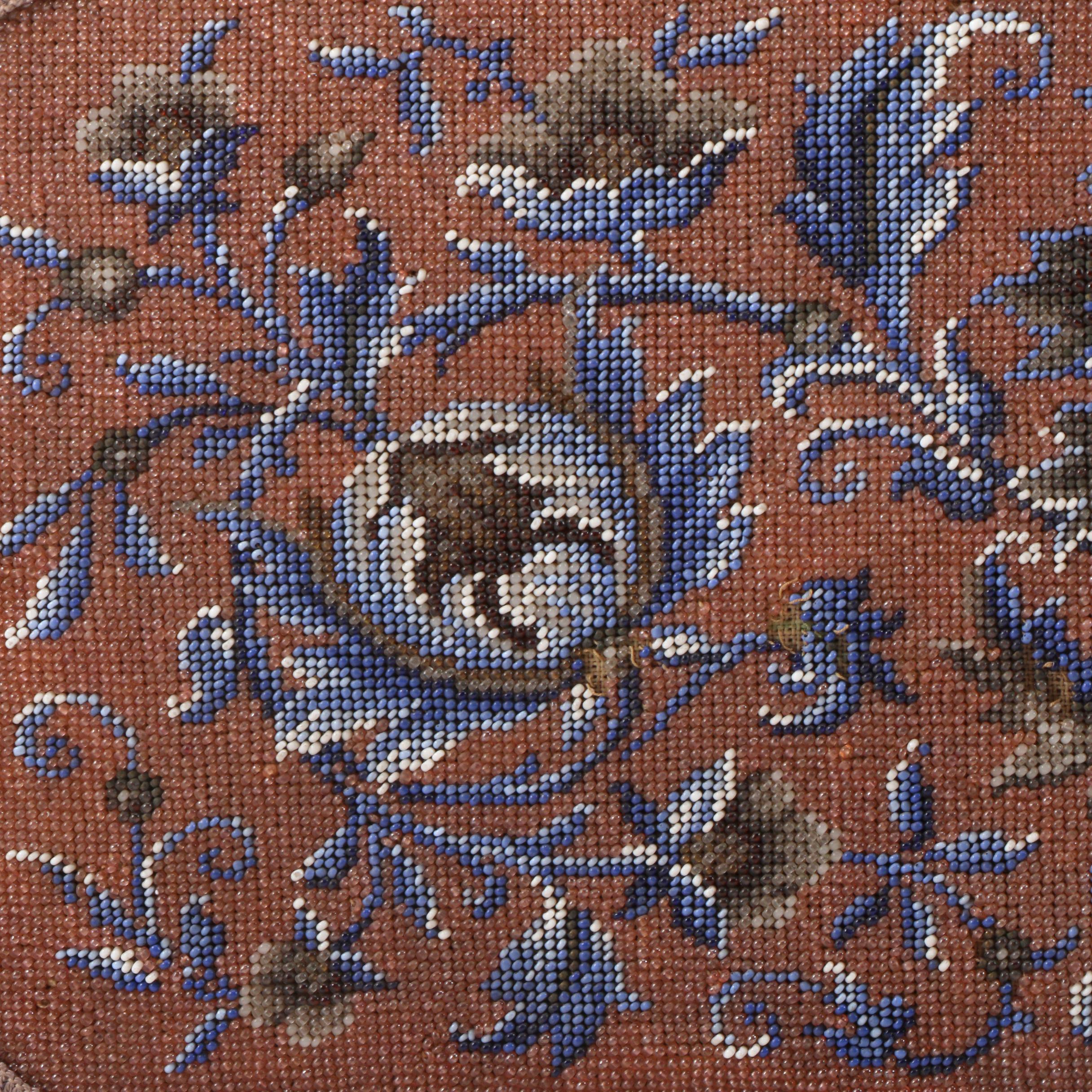 Victorian English Beadwork Wood Tea Tray, Mid to Late 19th Century