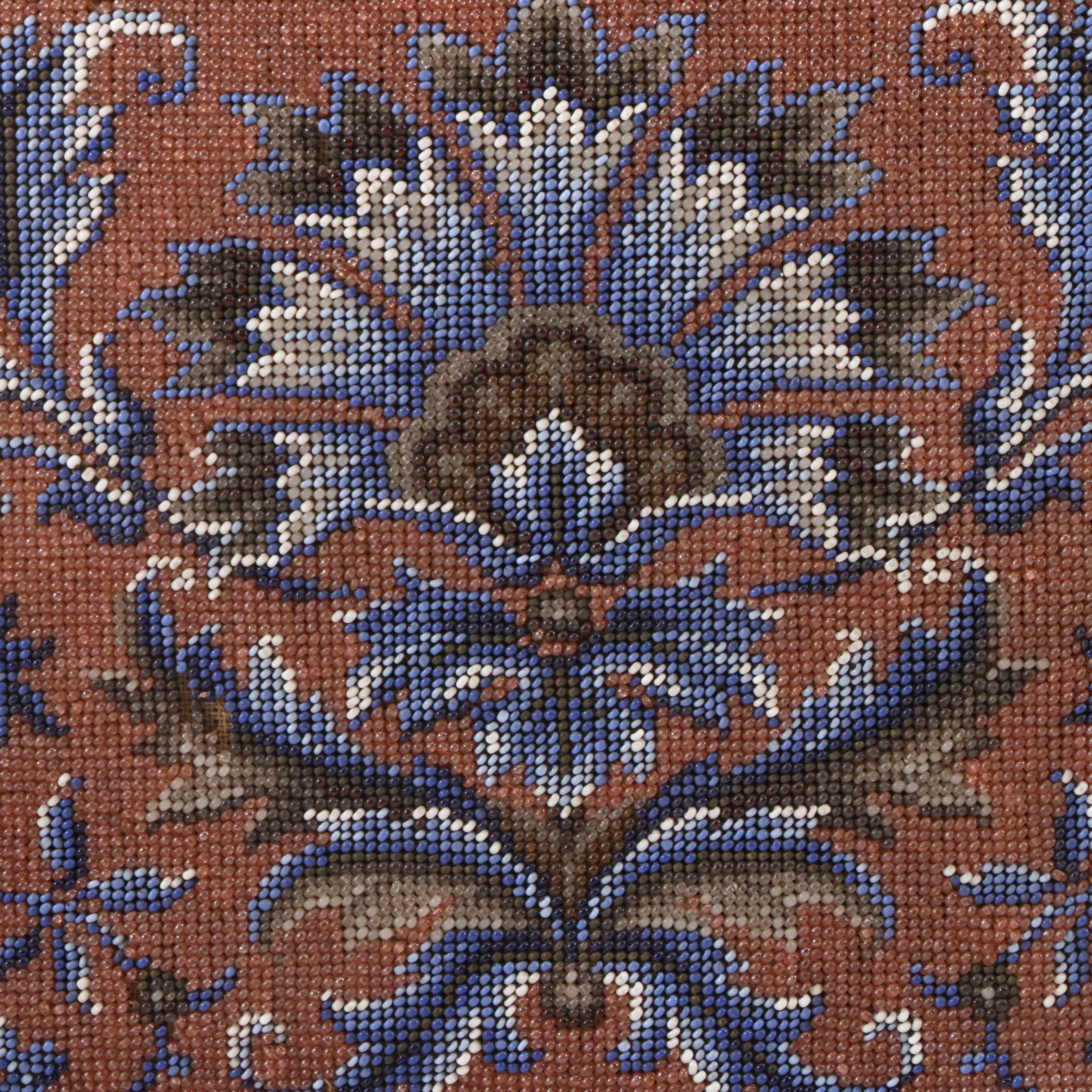 Victorian English Beadwork Wood Tea Tray, Mid to Late 19th Century