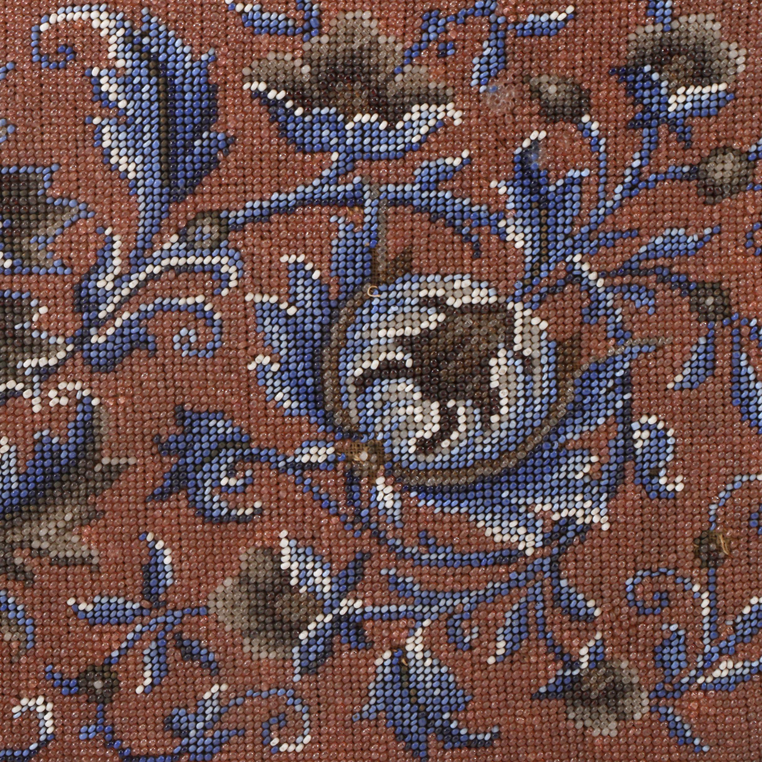 Victorian English Beadwork Wood Tea Tray, Mid to Late 19th Century