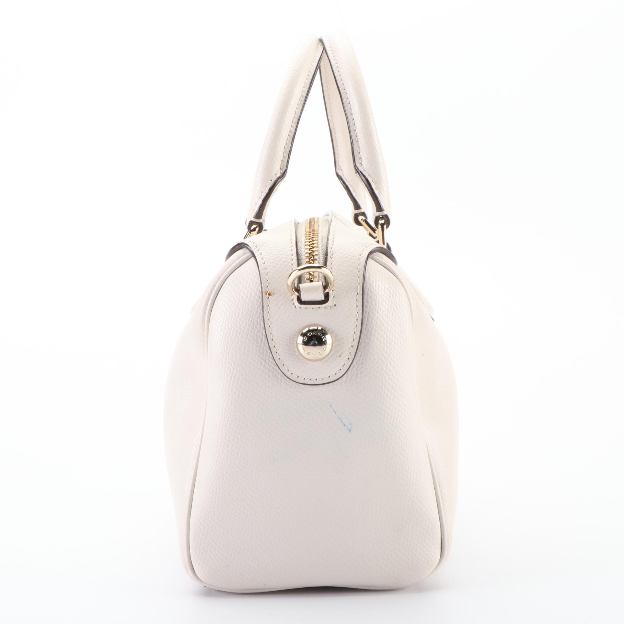 Coach Bennett Boston Bag in White Cross-Grain Leather