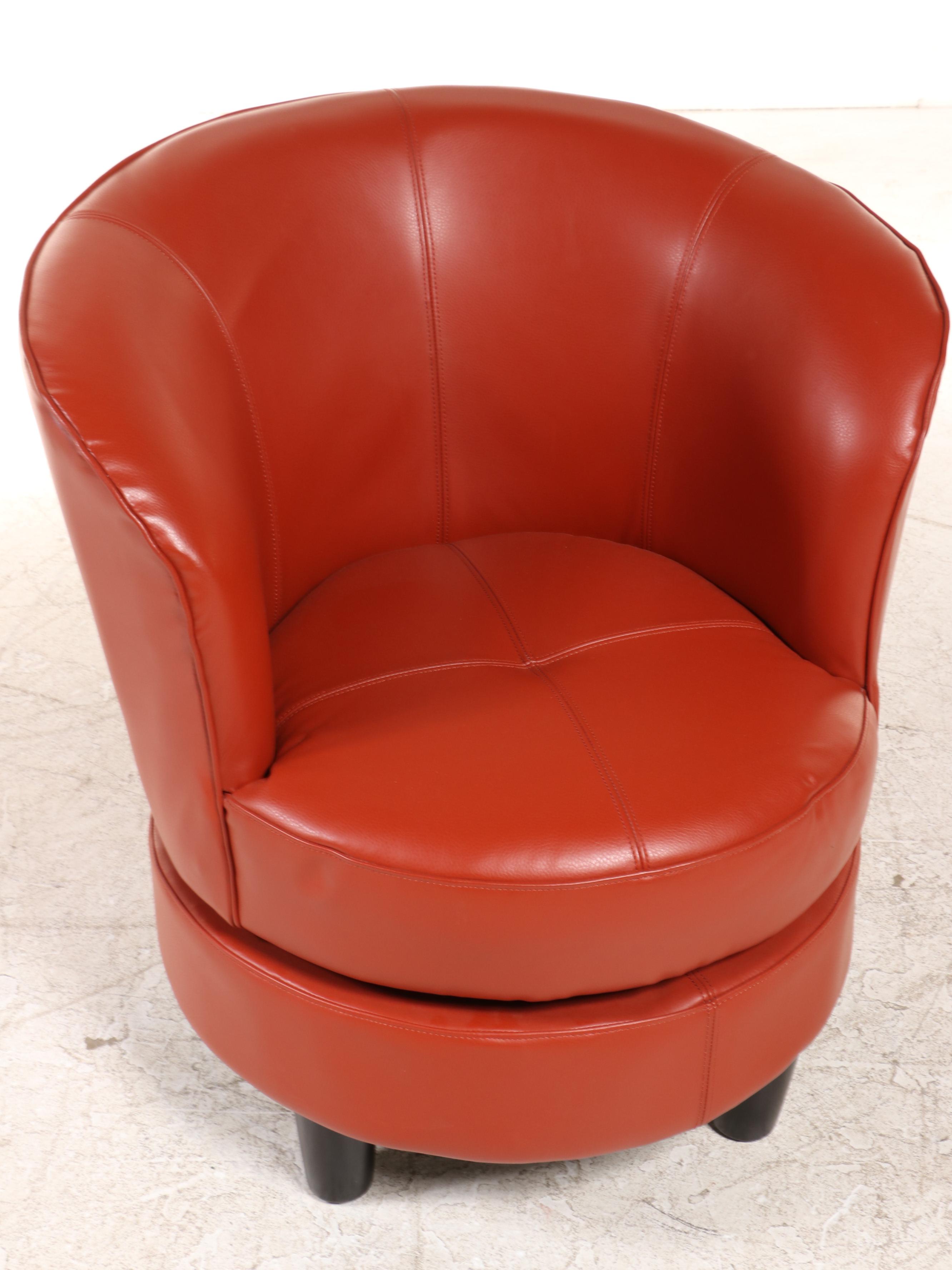 Modernist Style Faux-Leather Swivel Tub Chair