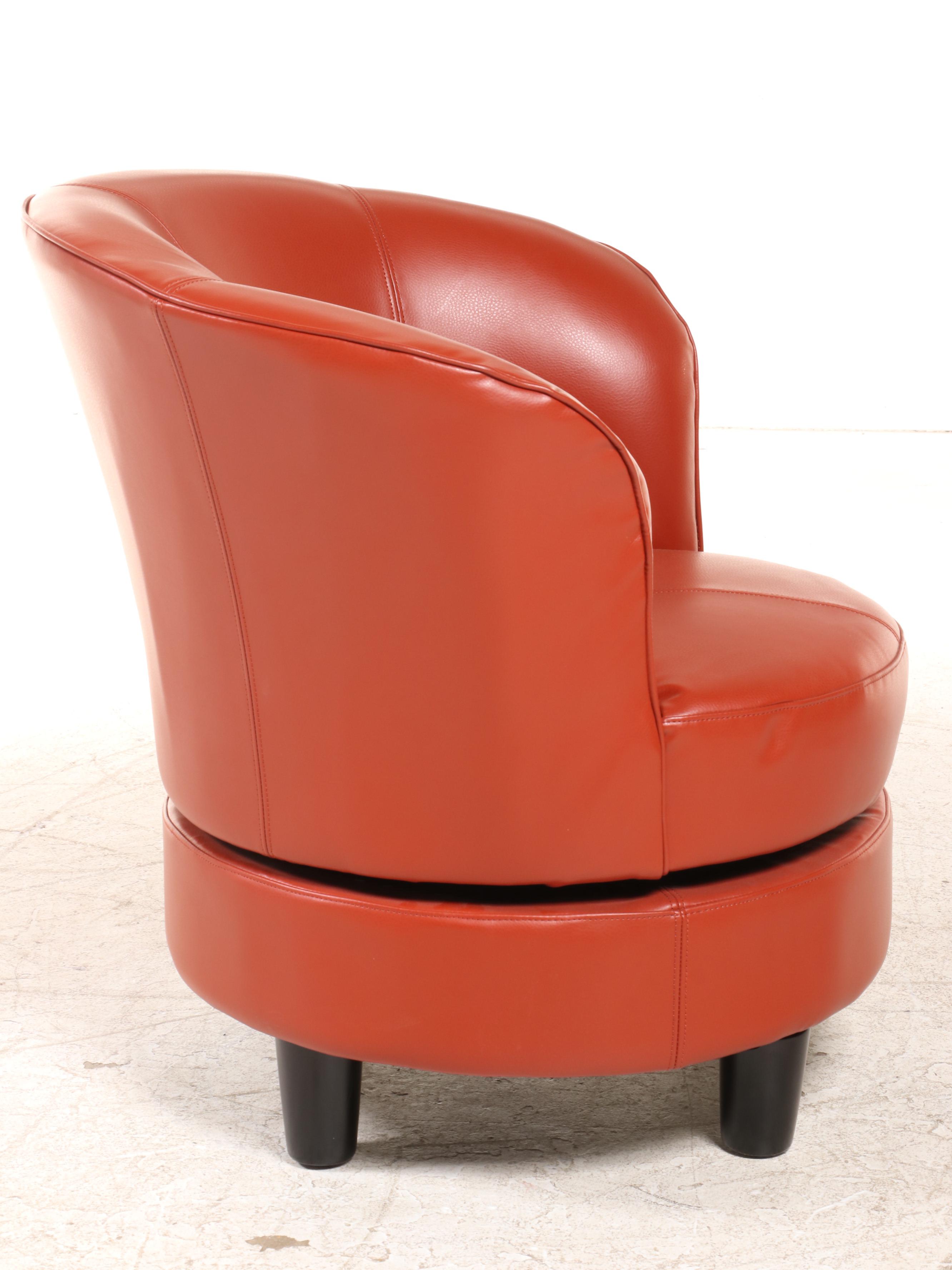 Modernist Style Faux-Leather Swivel Tub Chair