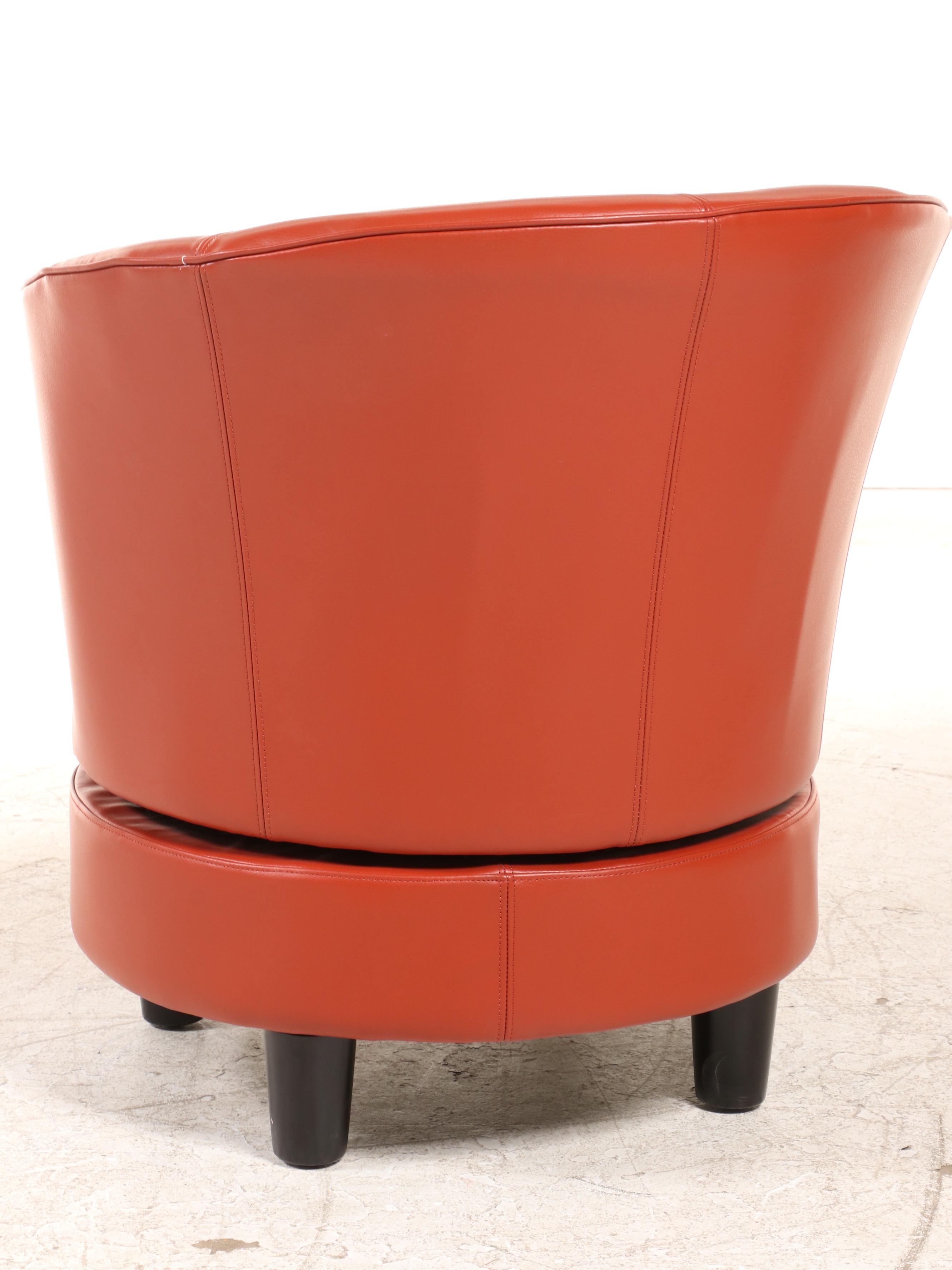 Modernist Style Faux-Leather Swivel Tub Chair