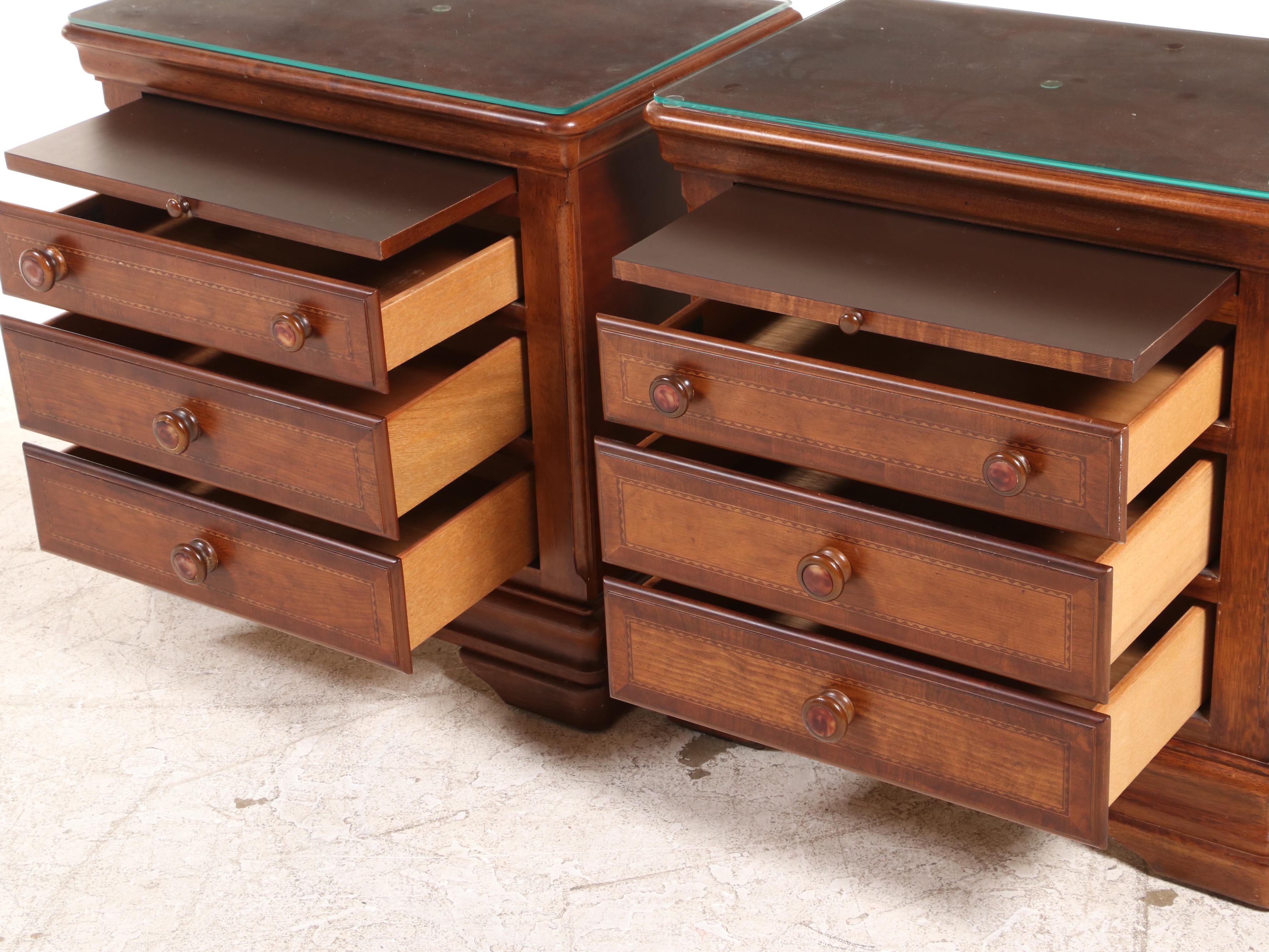 Pair of Alexander Julian "Home Colours" Cherrywood and Line-Inlaid Nightstands
