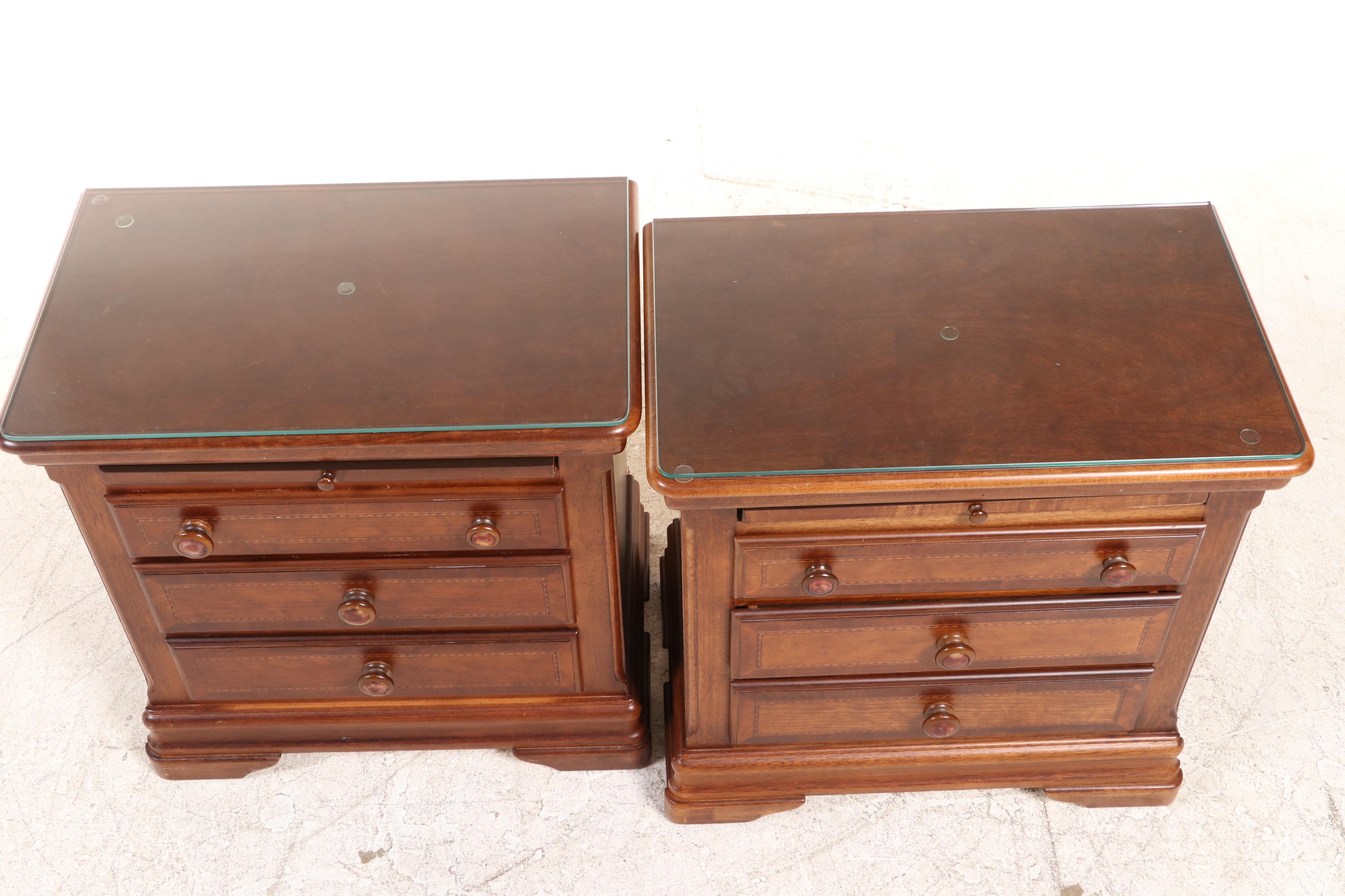 Pair of Alexander Julian "Home Colours" Cherrywood and Line-Inlaid Nightstands