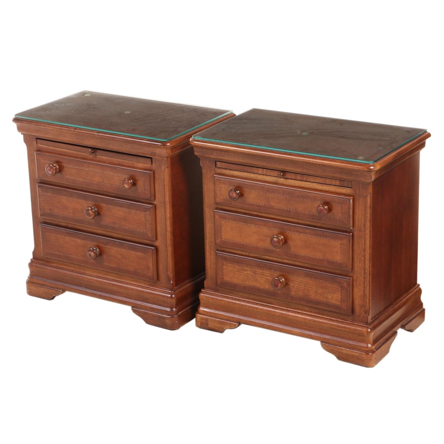 Pair of Alexander Julian "Home Colours" Cherrywood and Line-Inlaid Nightstands