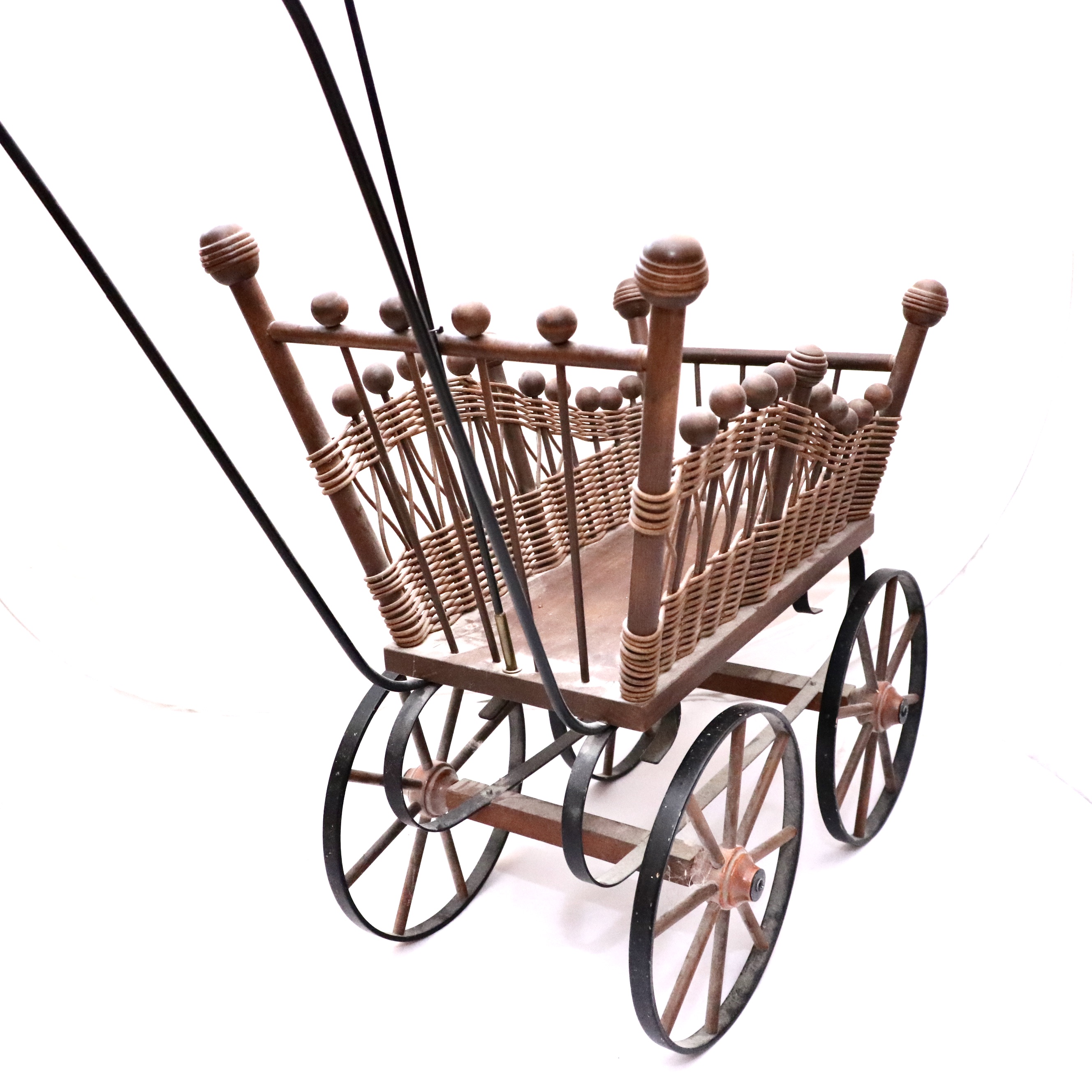 K Star R 122 Character Baby Doll with Victorian Ball and Stick Canopy Pram