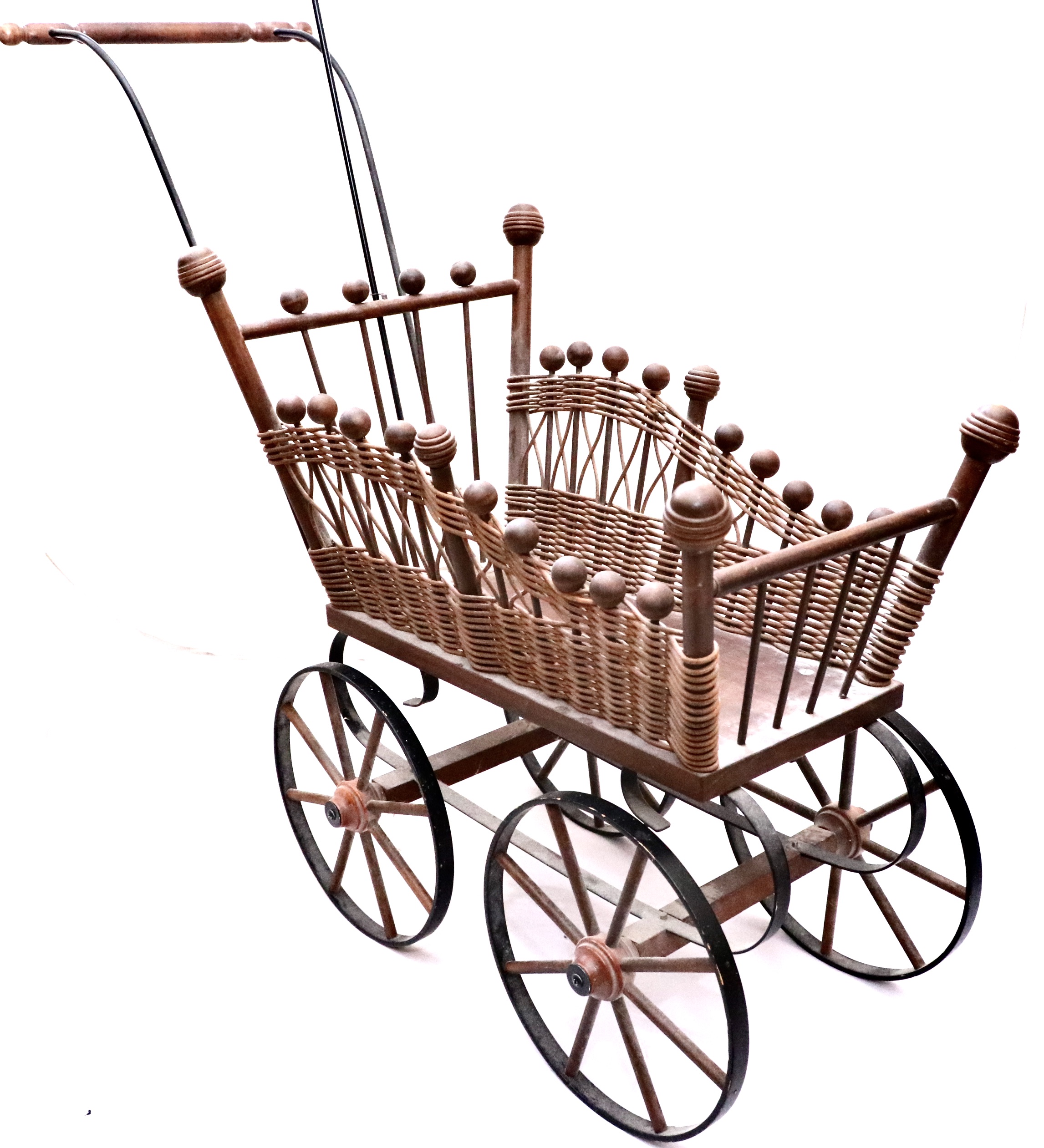 K Star R 122 Character Baby Doll with Victorian Ball and Stick Canopy Pram
