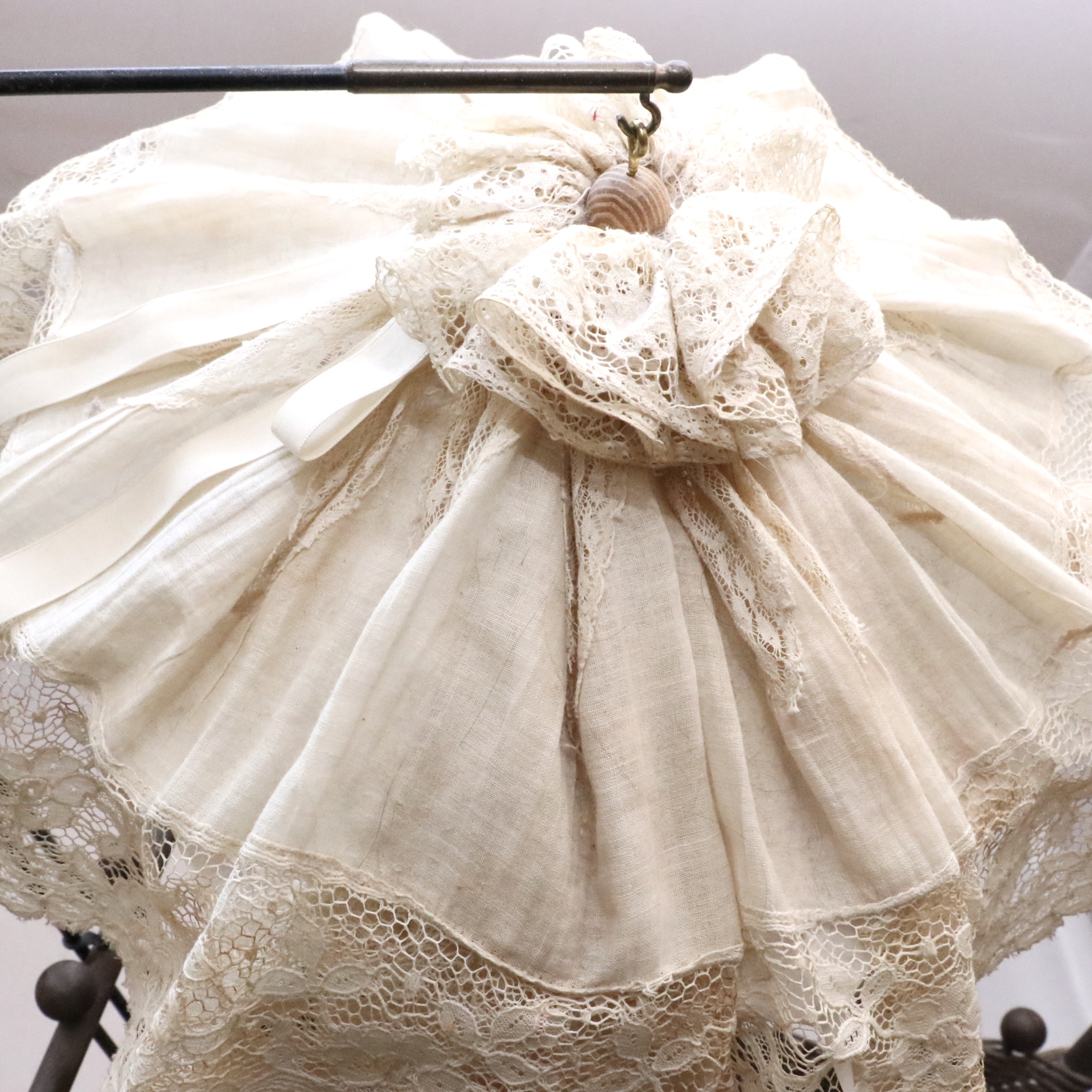 K Star R 122 Character Baby Doll with Victorian Ball and Stick Canopy Pram