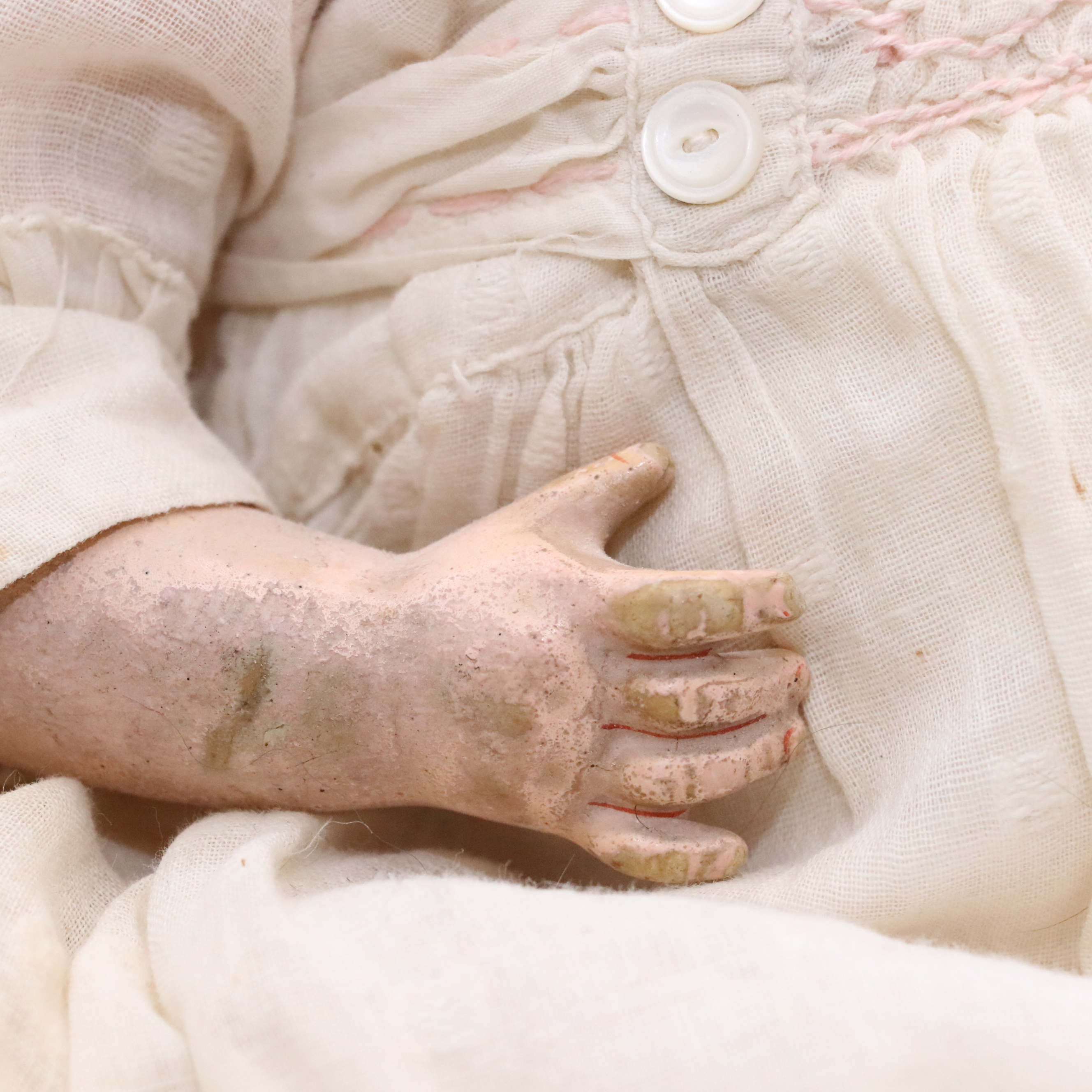 K Star R 122 Character Baby Doll with Victorian Ball and Stick Canopy Pram