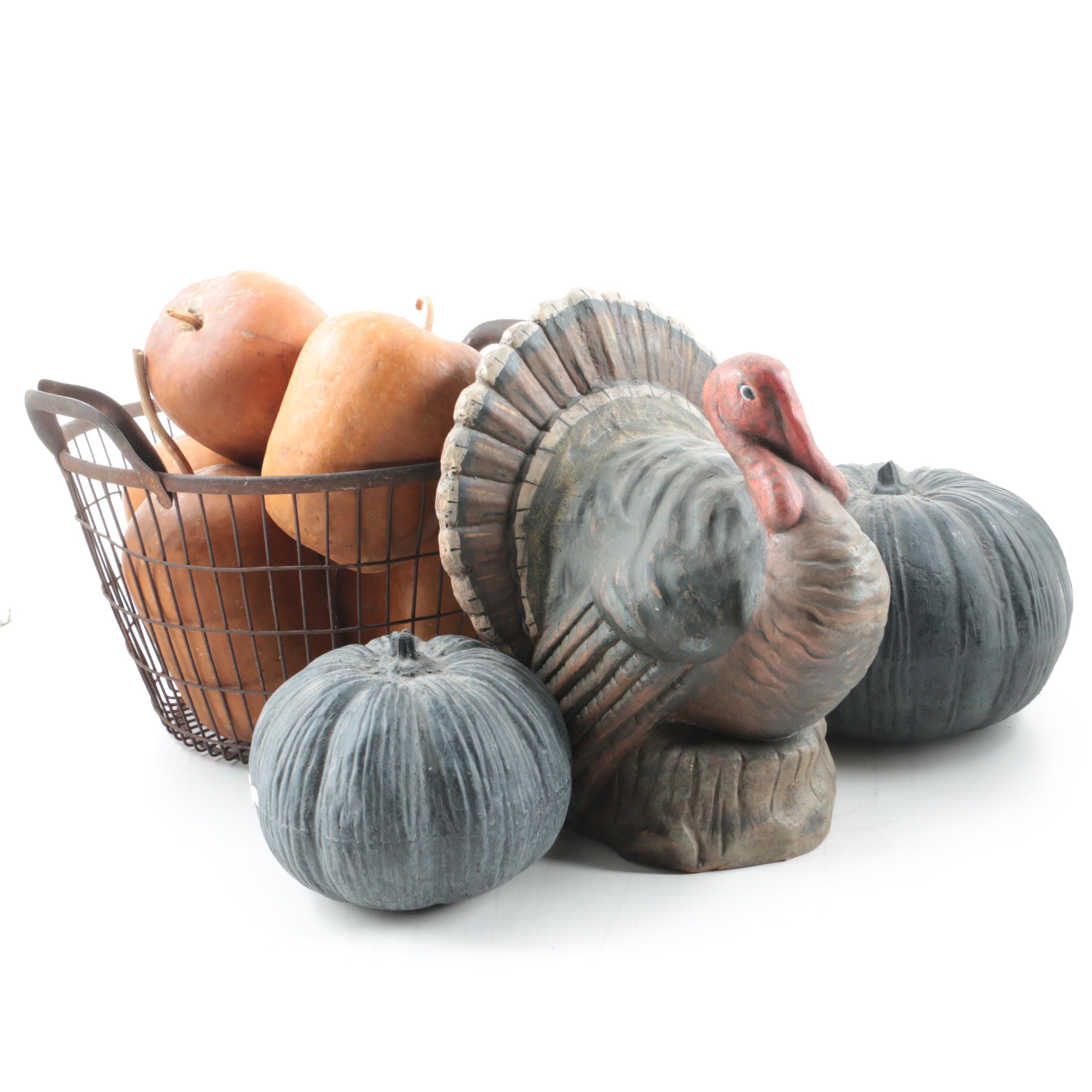 Ragon House Turkey with Concrete Pumpkins and Other Fall Décor