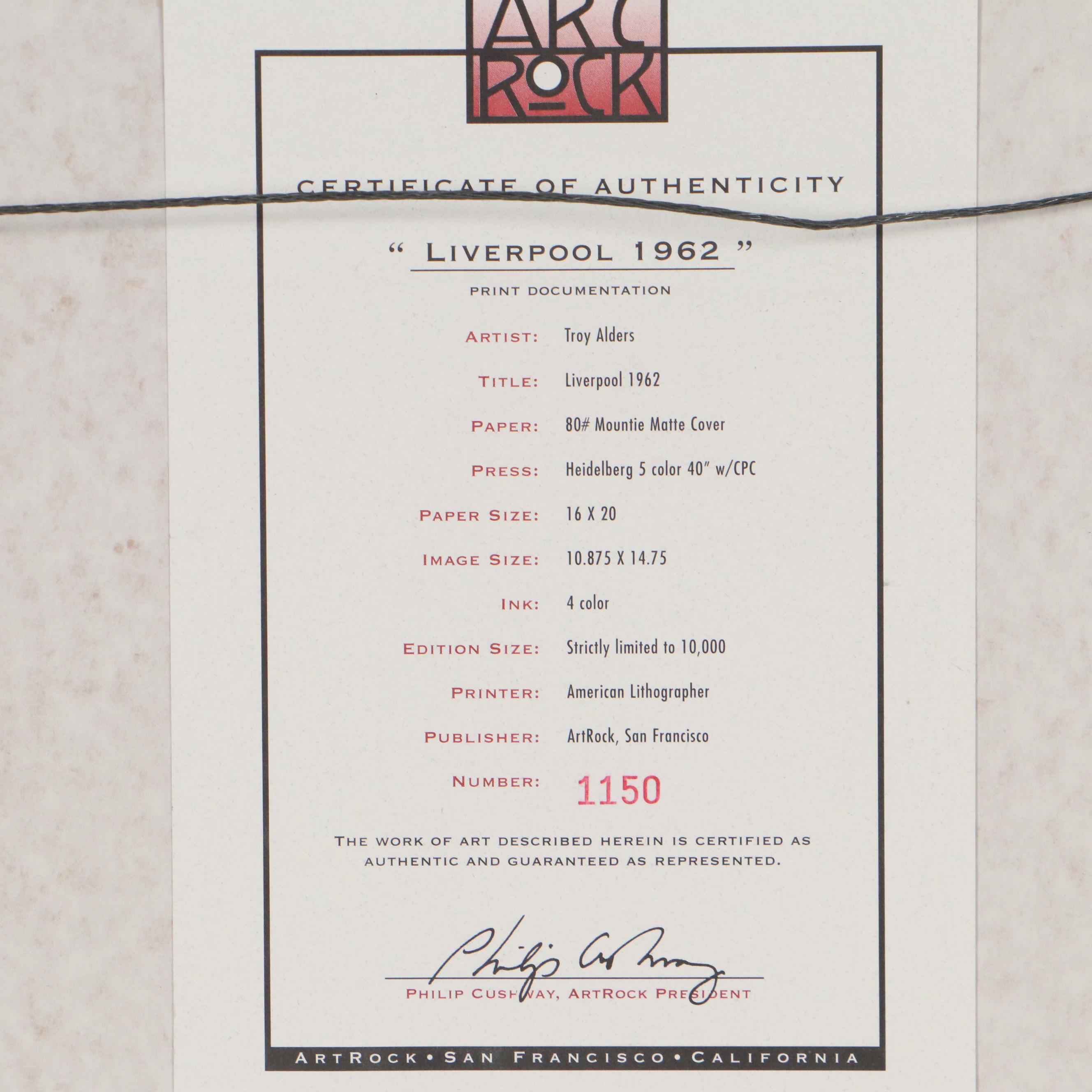 Offset Lithograph After Troy Alders "Liverpool 1962" of The Beatles