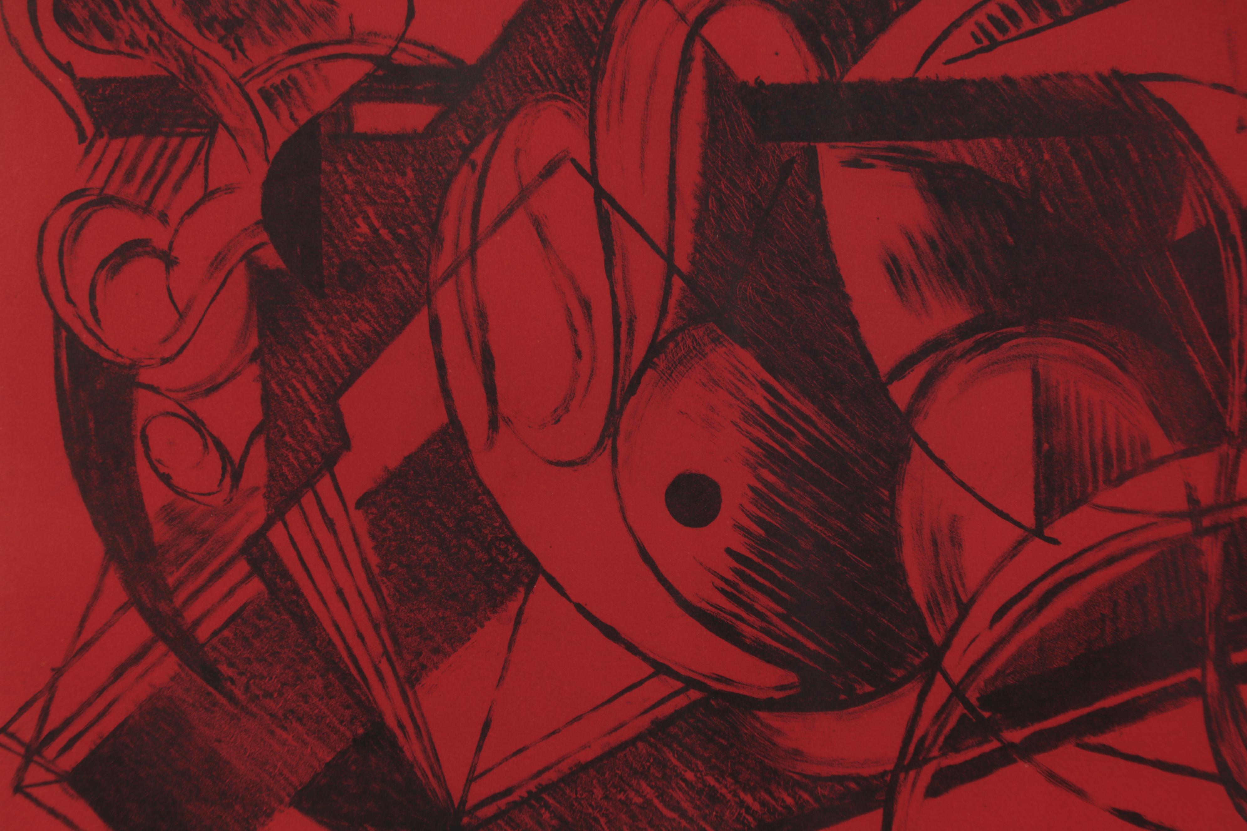 Arthur Helwig Abstract Cubist-Style Color Lithograph