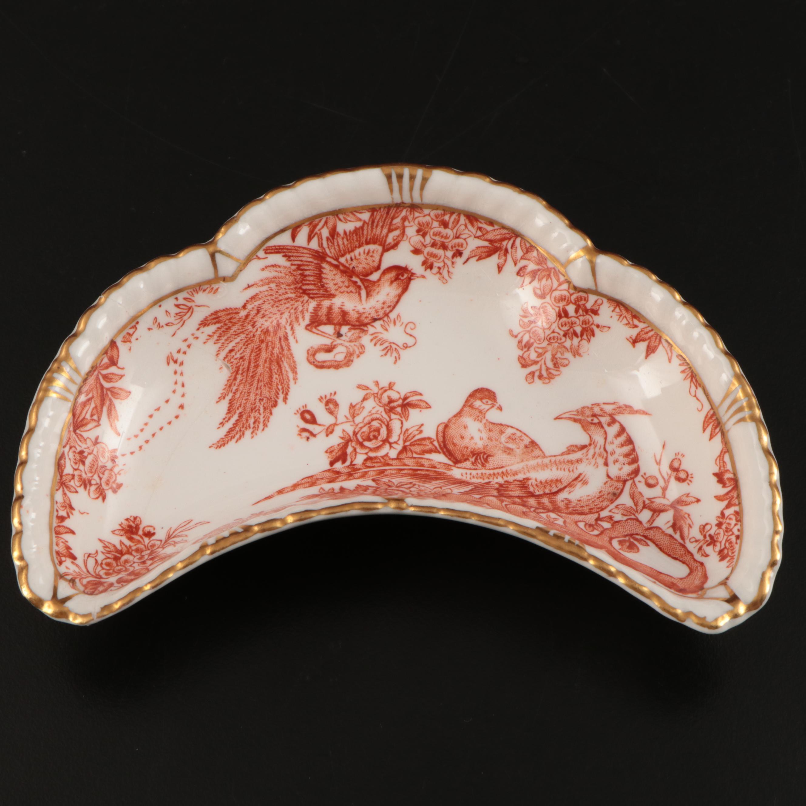 Royal Crown Derby "Red Aves" Bone China Crescent Dish and Knife Set, 1956