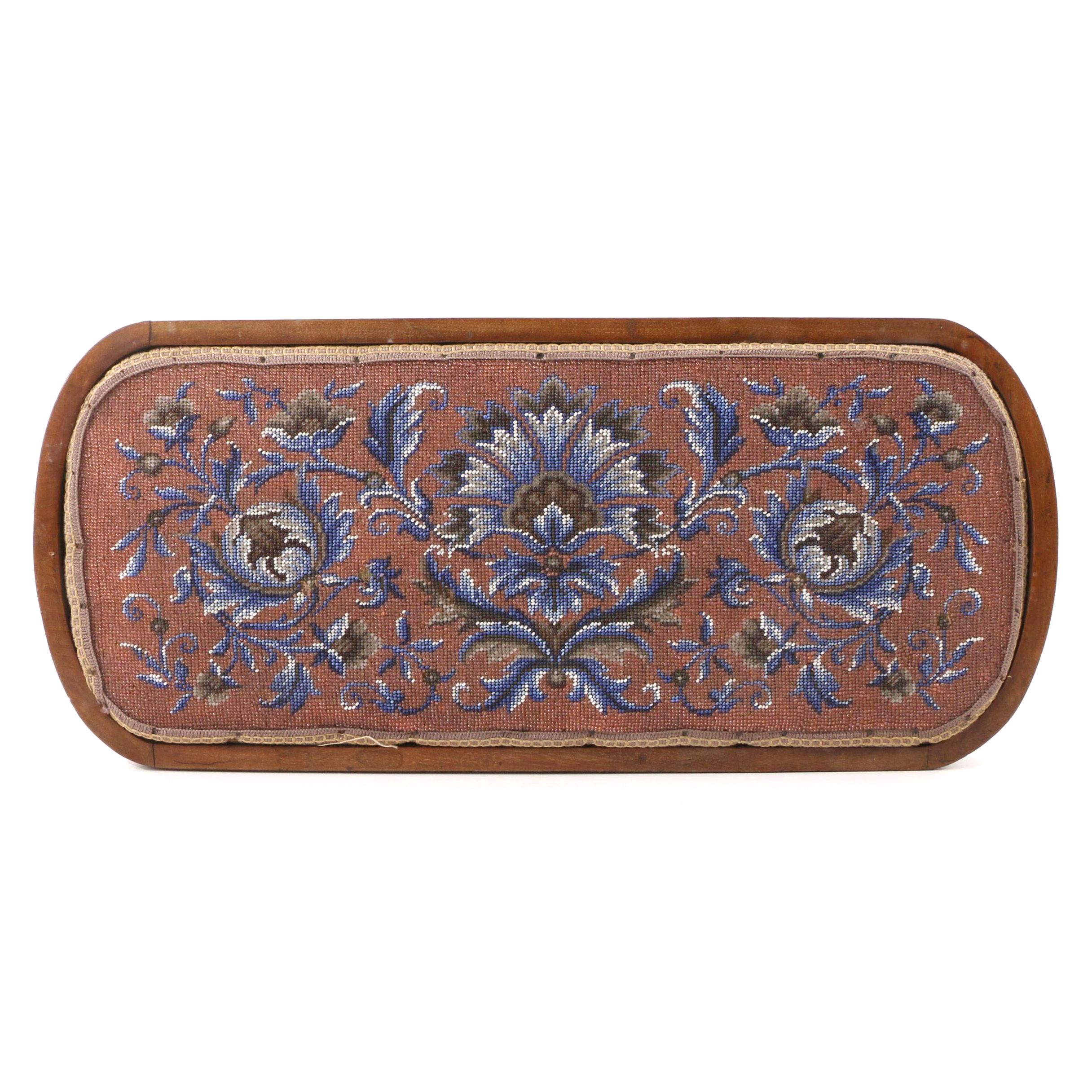 Victorian English Beadwork Wood Tea Tray, Mid to Late 19th Century