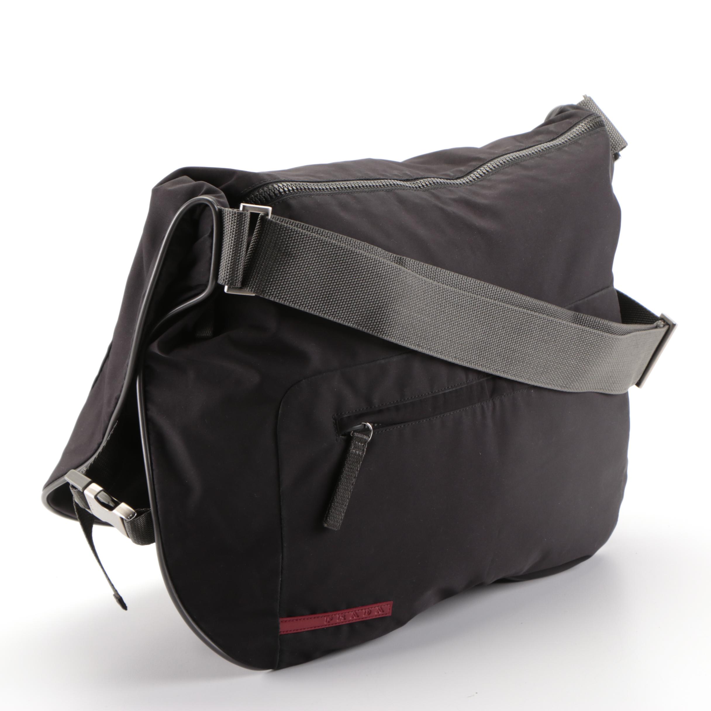 Prada Sport Zip Dual-Compartment Shoulder Bag in Black Lightweight Tech Canvas
