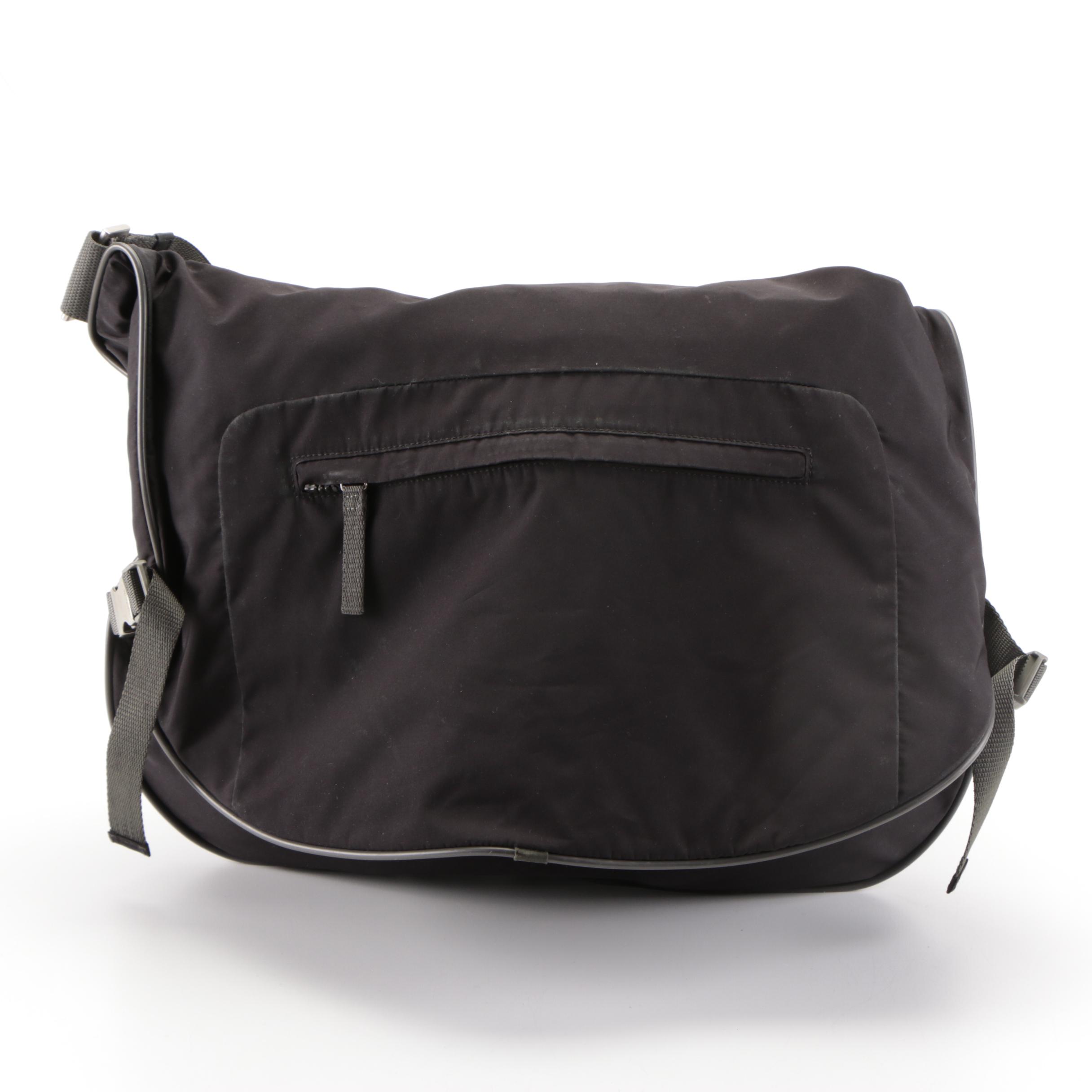 Prada Sport Zip Dual-Compartment Shoulder Bag in Black Lightweight Tech Canvas