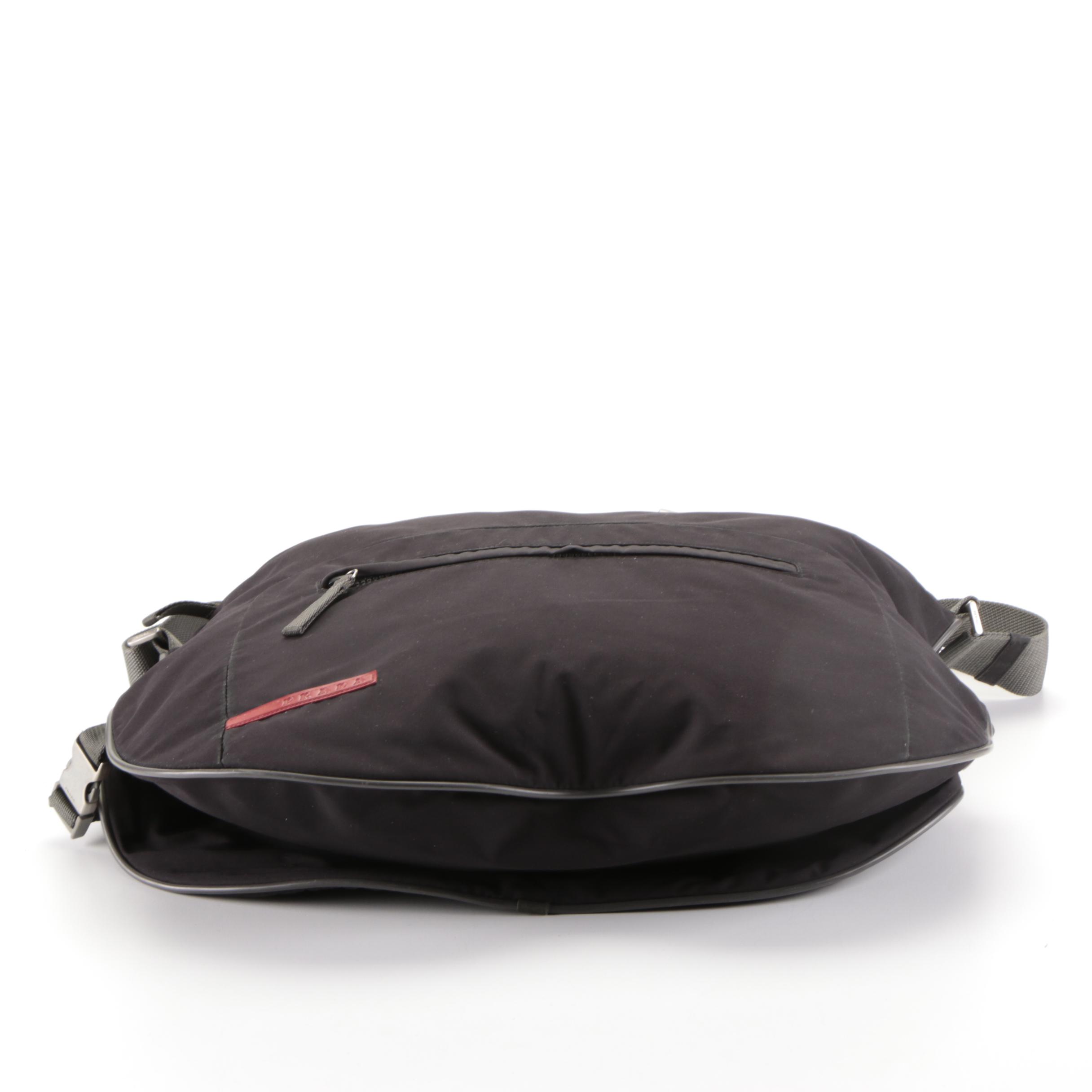 Prada Sport Zip Dual-Compartment Shoulder Bag in Black Lightweight Tech Canvas