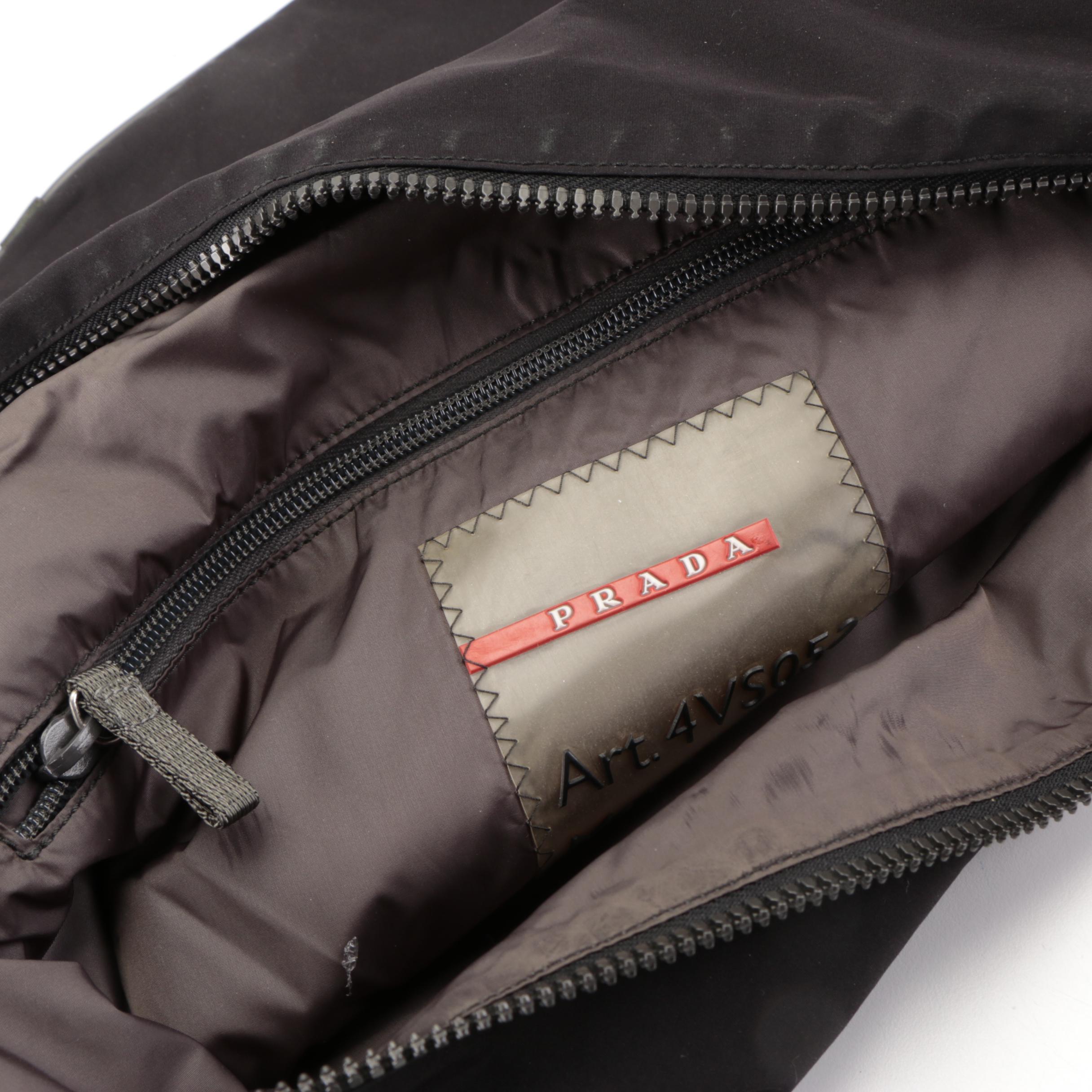 Prada Sport Zip Dual-Compartment Shoulder Bag in Black Lightweight Tech Canvas