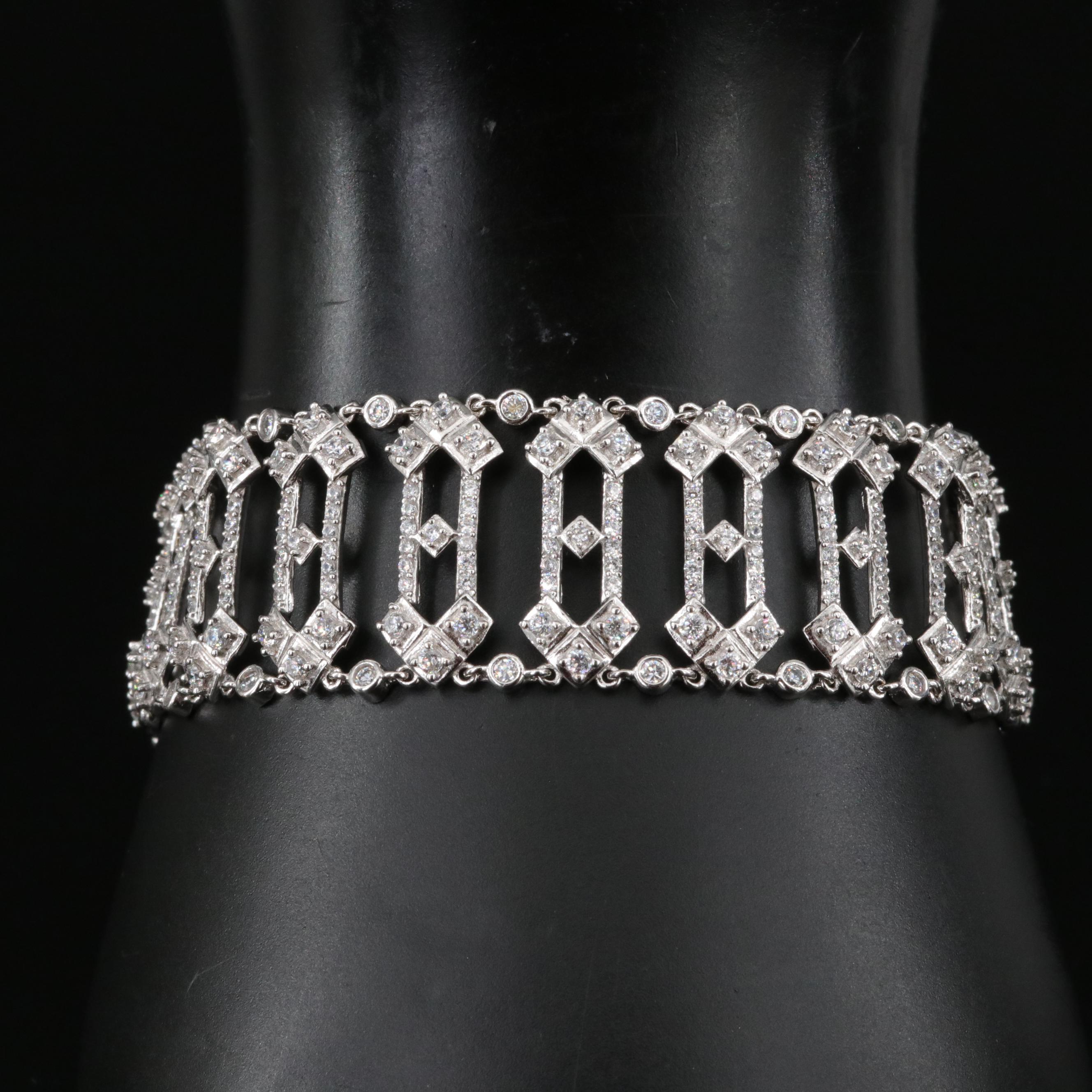 Sterling Cubic Zirconia Openwork Bracelet