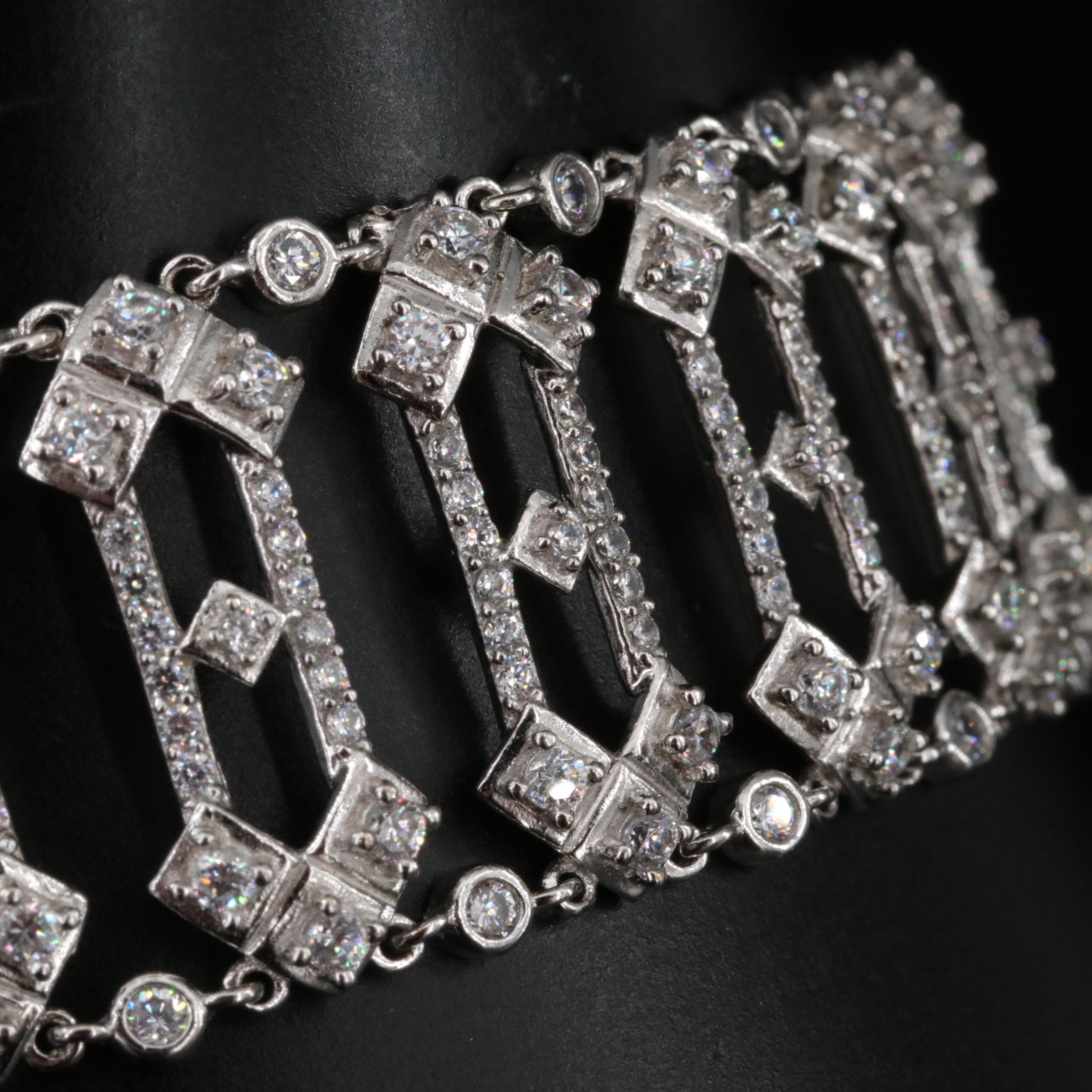 Sterling Cubic Zirconia Openwork Bracelet