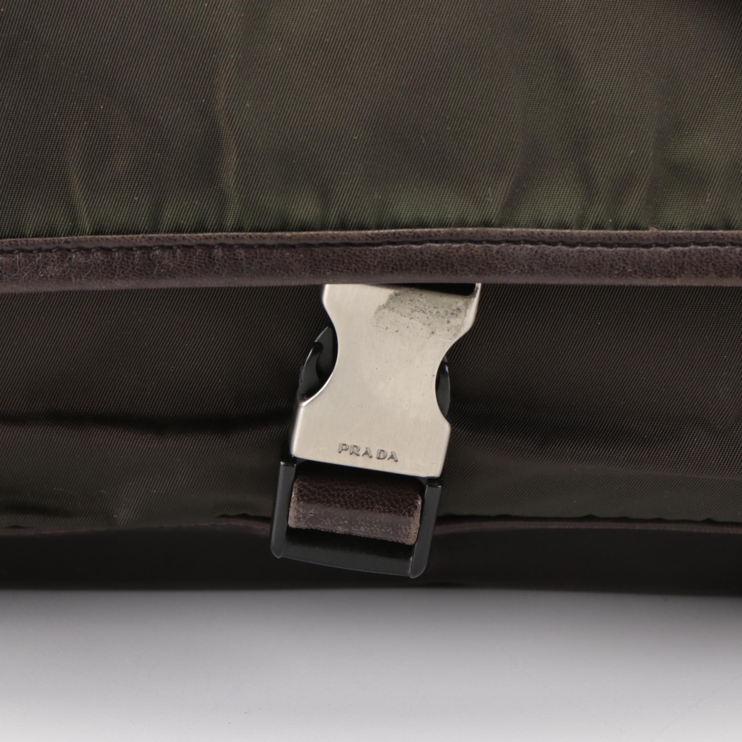 Prada Messenger Bag in Green Nylon Tessuto and Brown Lambskin Leather