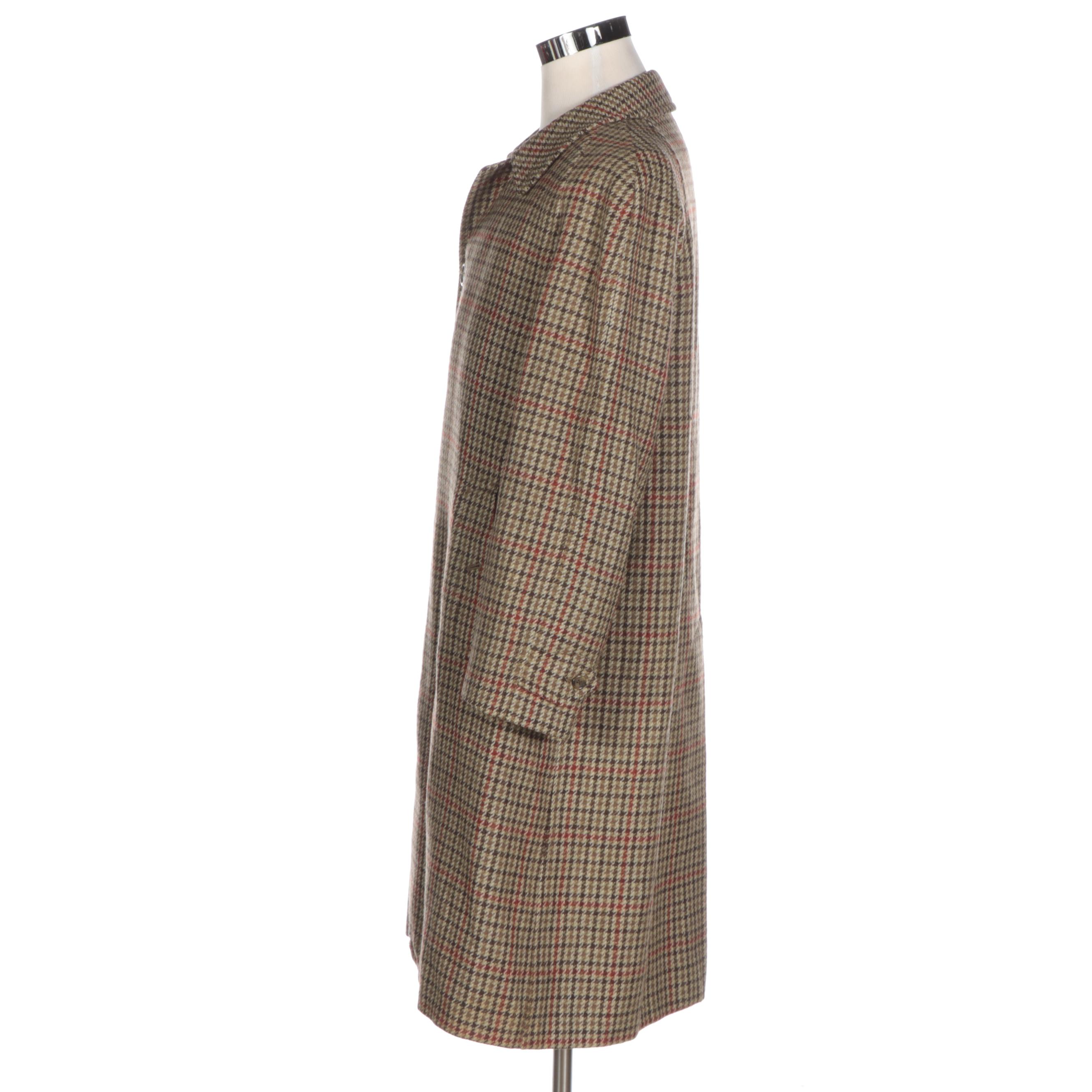 Men's Burberrys Balmacaan Coat in Wool Check with Raglan Sleeves
