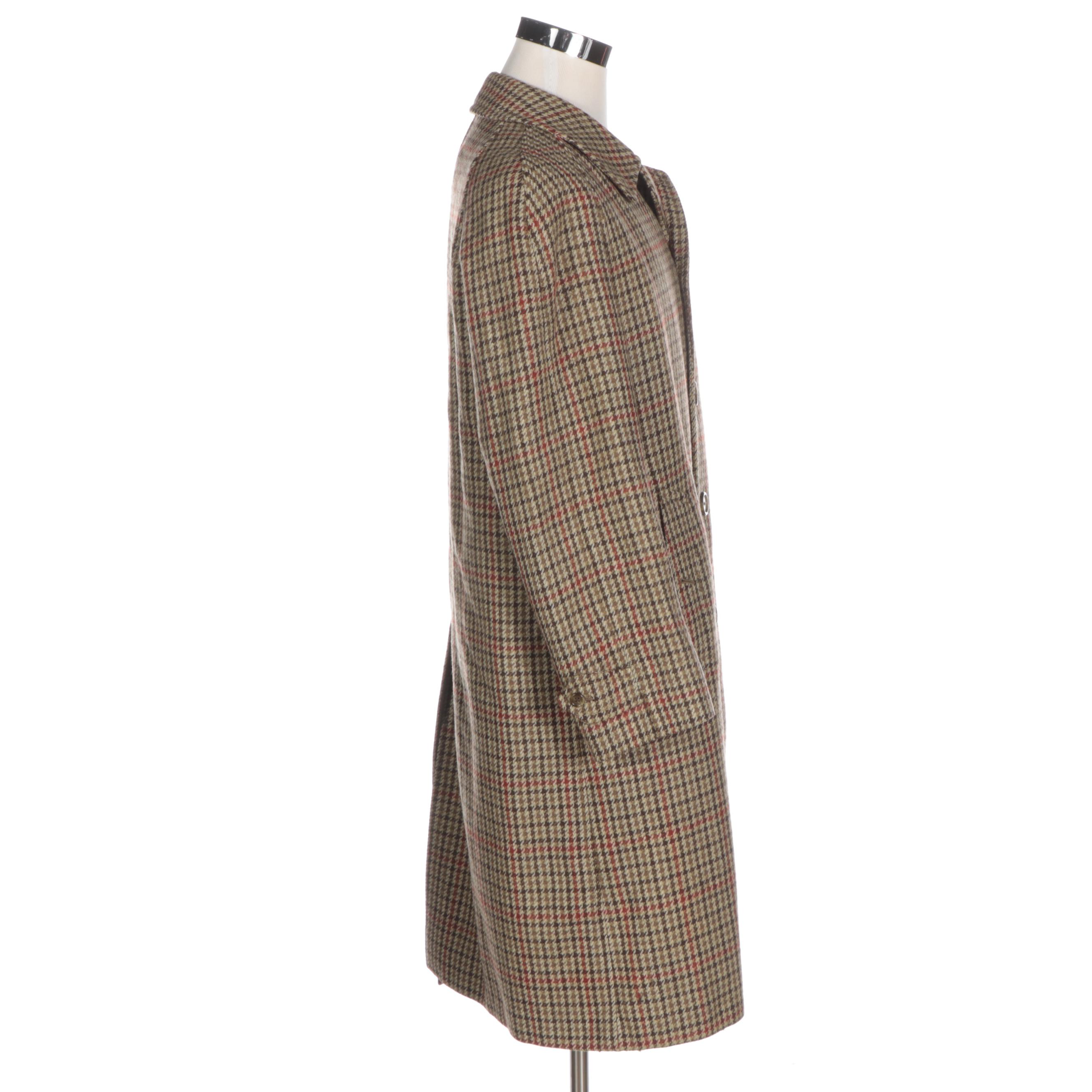 Men's Burberrys Balmacaan Coat in Wool Check with Raglan Sleeves