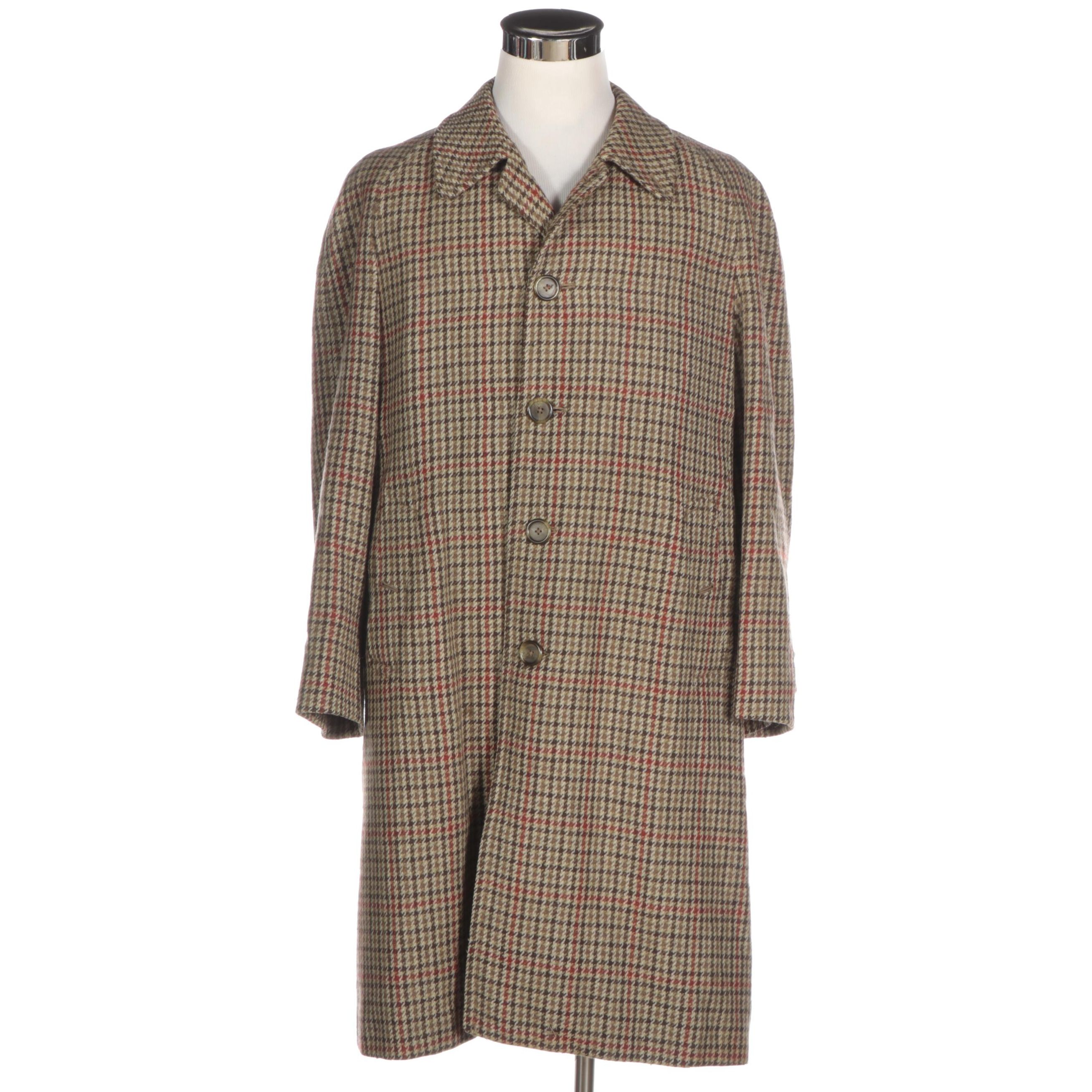 Men's Burberrys Balmacaan Coat in Wool Check with Raglan Sleeves