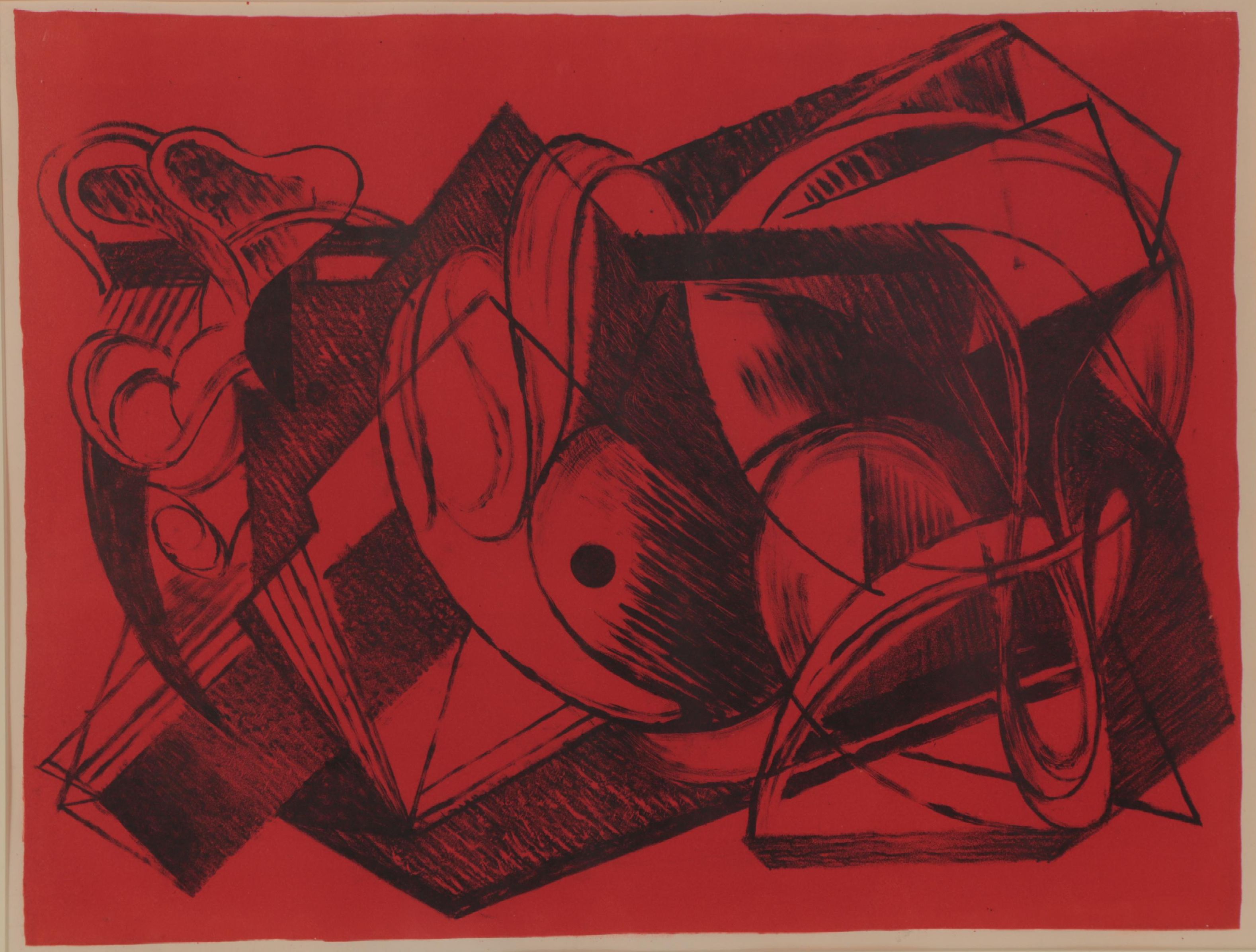 Arthur Helwig Abstract Cubist-Style Color Lithograph