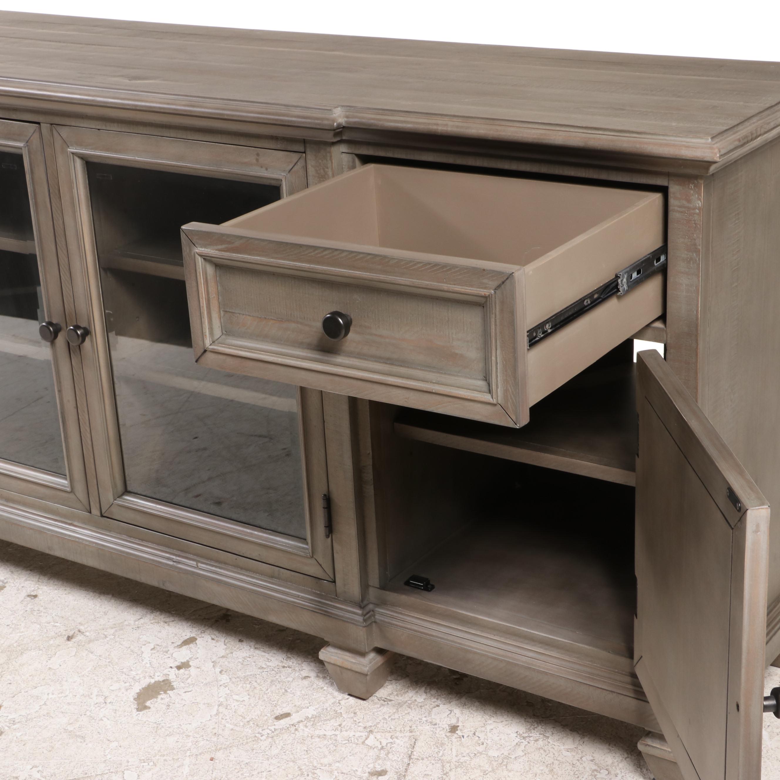 Havertys "Beckley" Pine Entertainment Console in Dovetail Grey