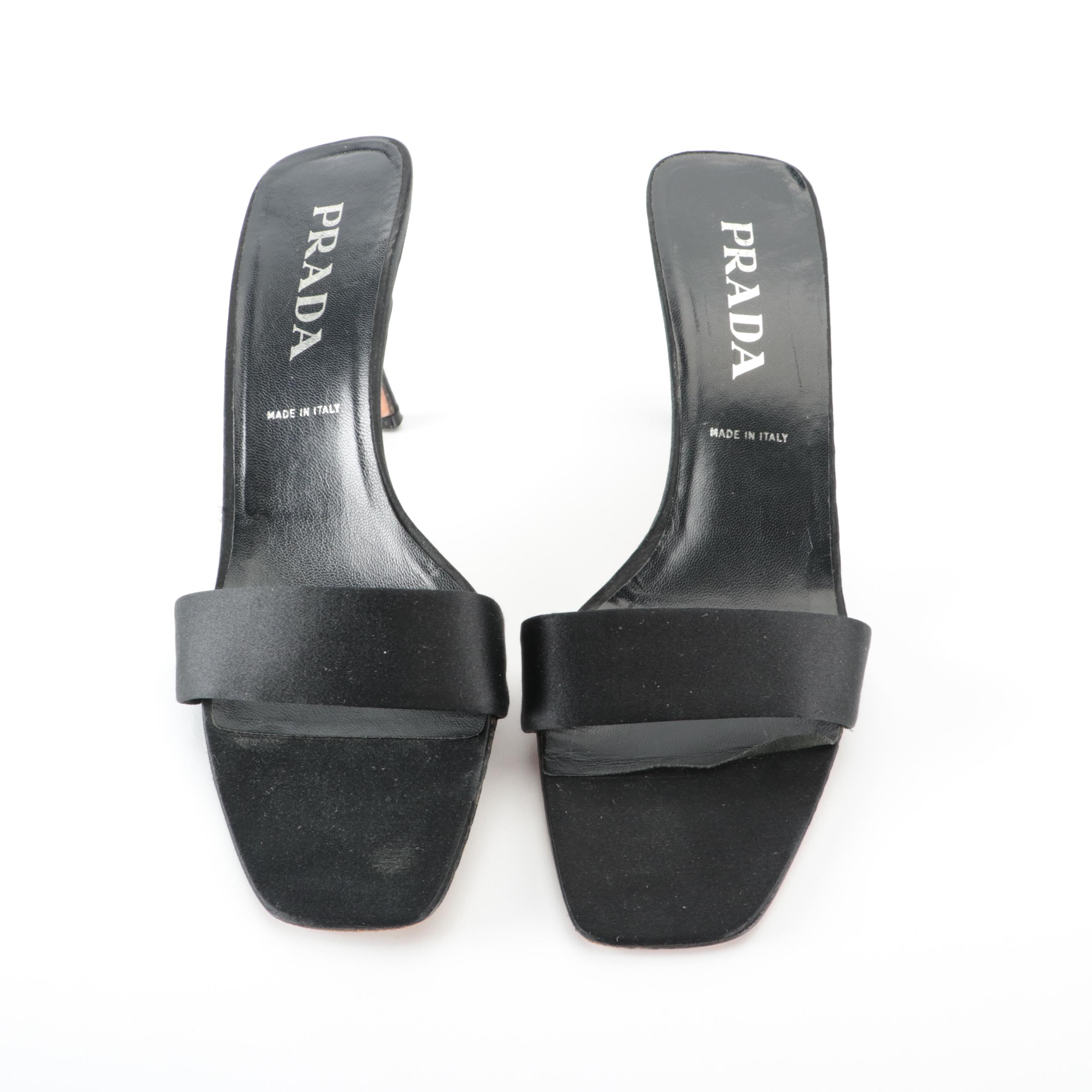 Prada  Slides in Black Satin