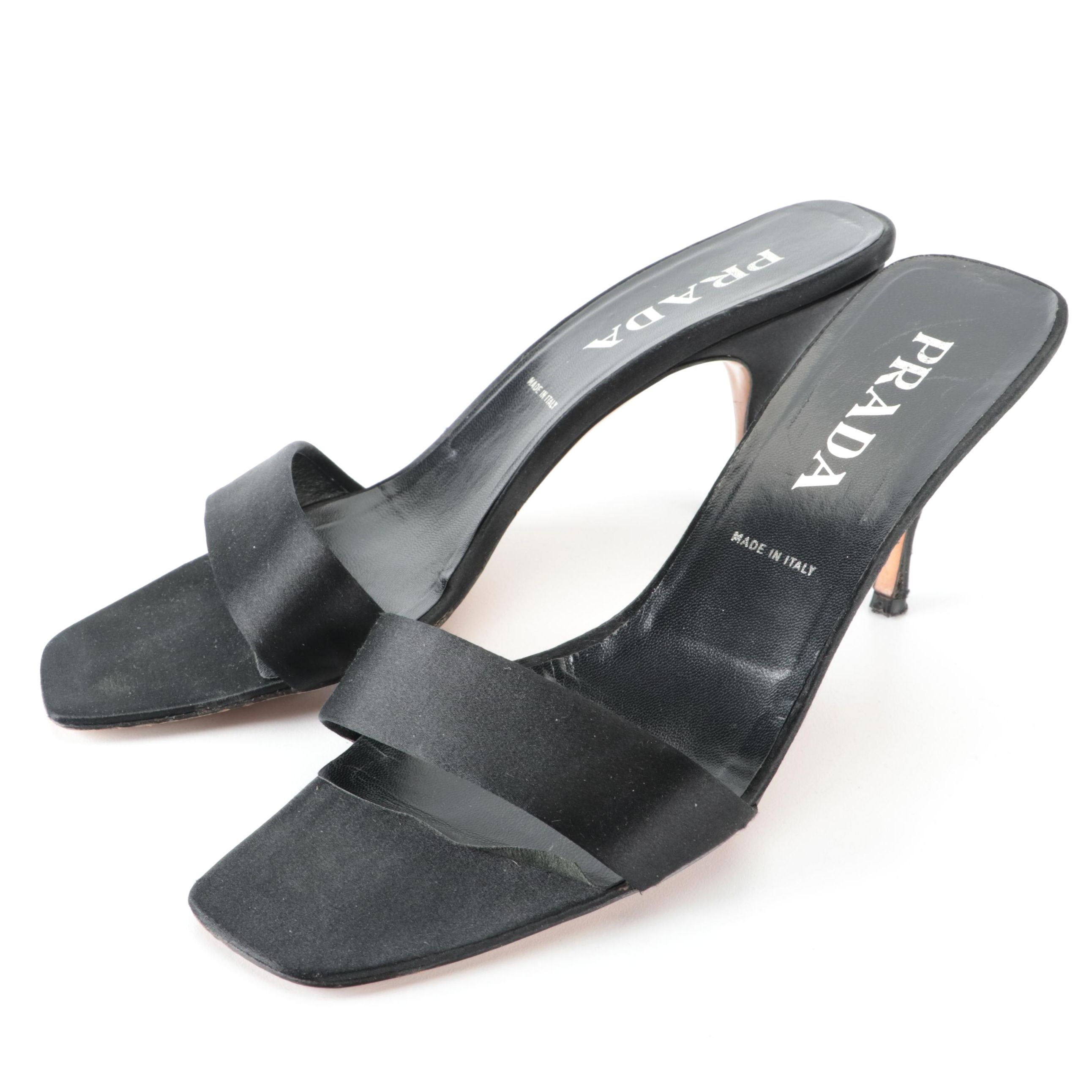 Prada  Slides in Black Satin
