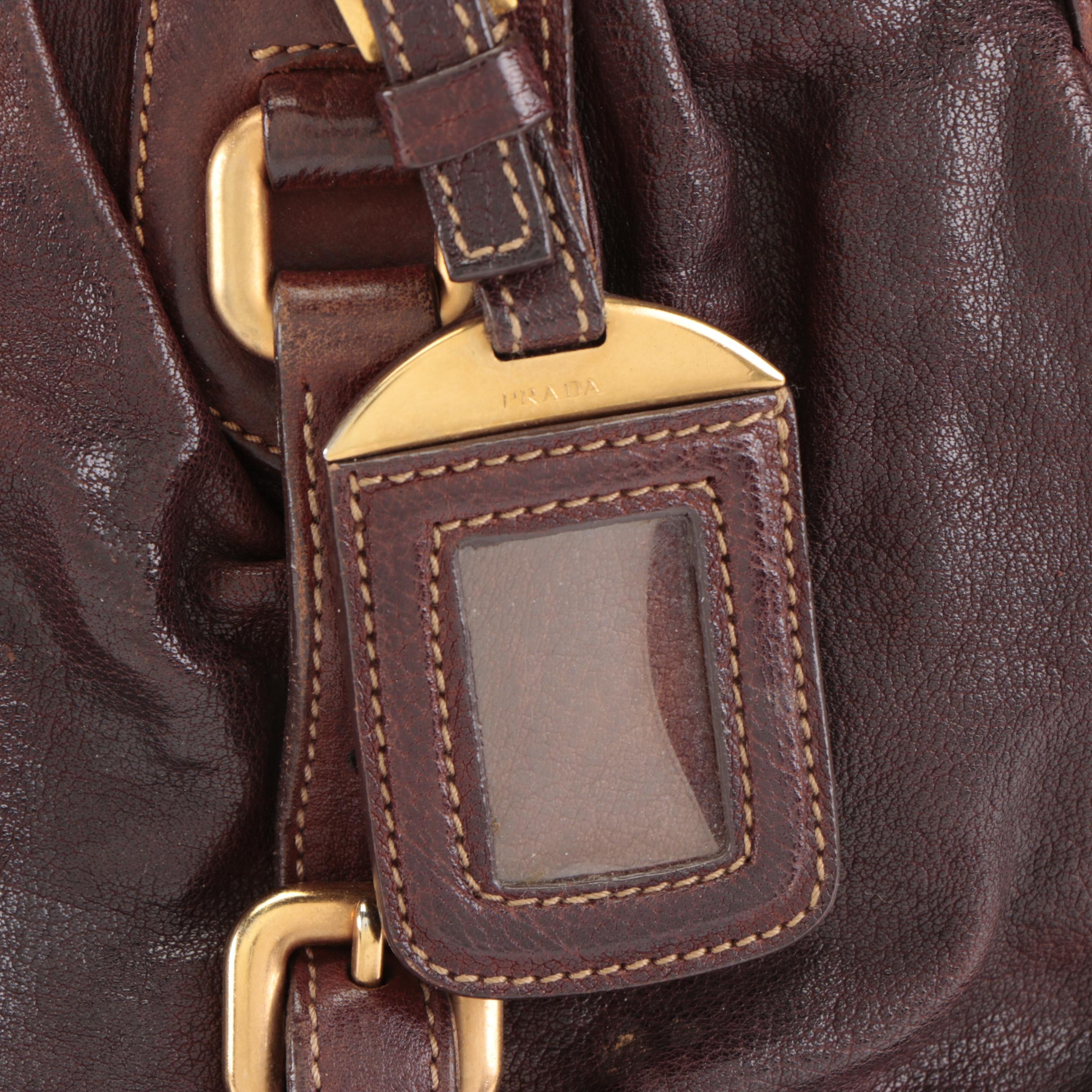 Prada Domed Hard Frame Zip Shoulder Bag in Mahogany Goatskin Leather