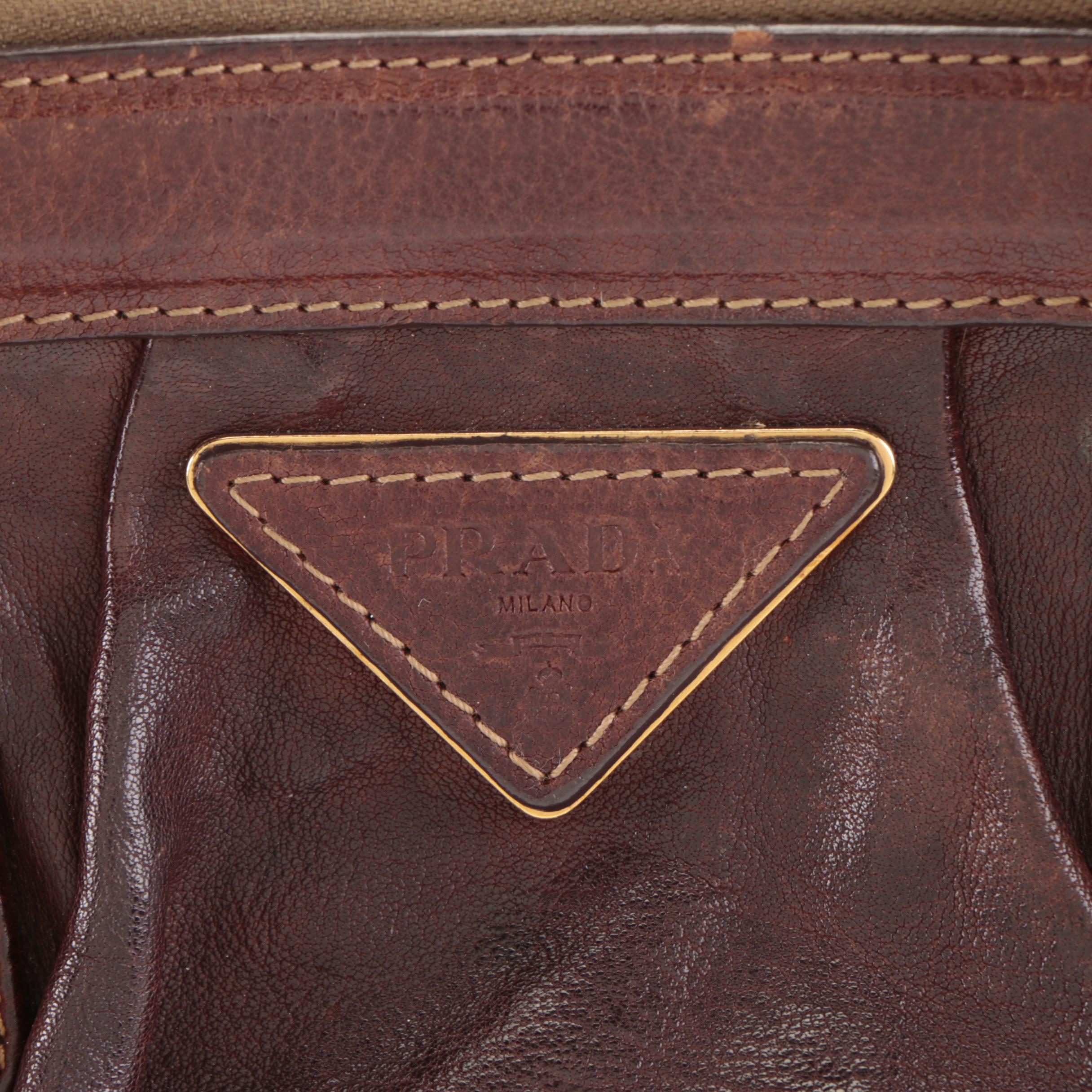 Prada Domed Hard Frame Zip Shoulder Bag in Mahogany Goatskin Leather