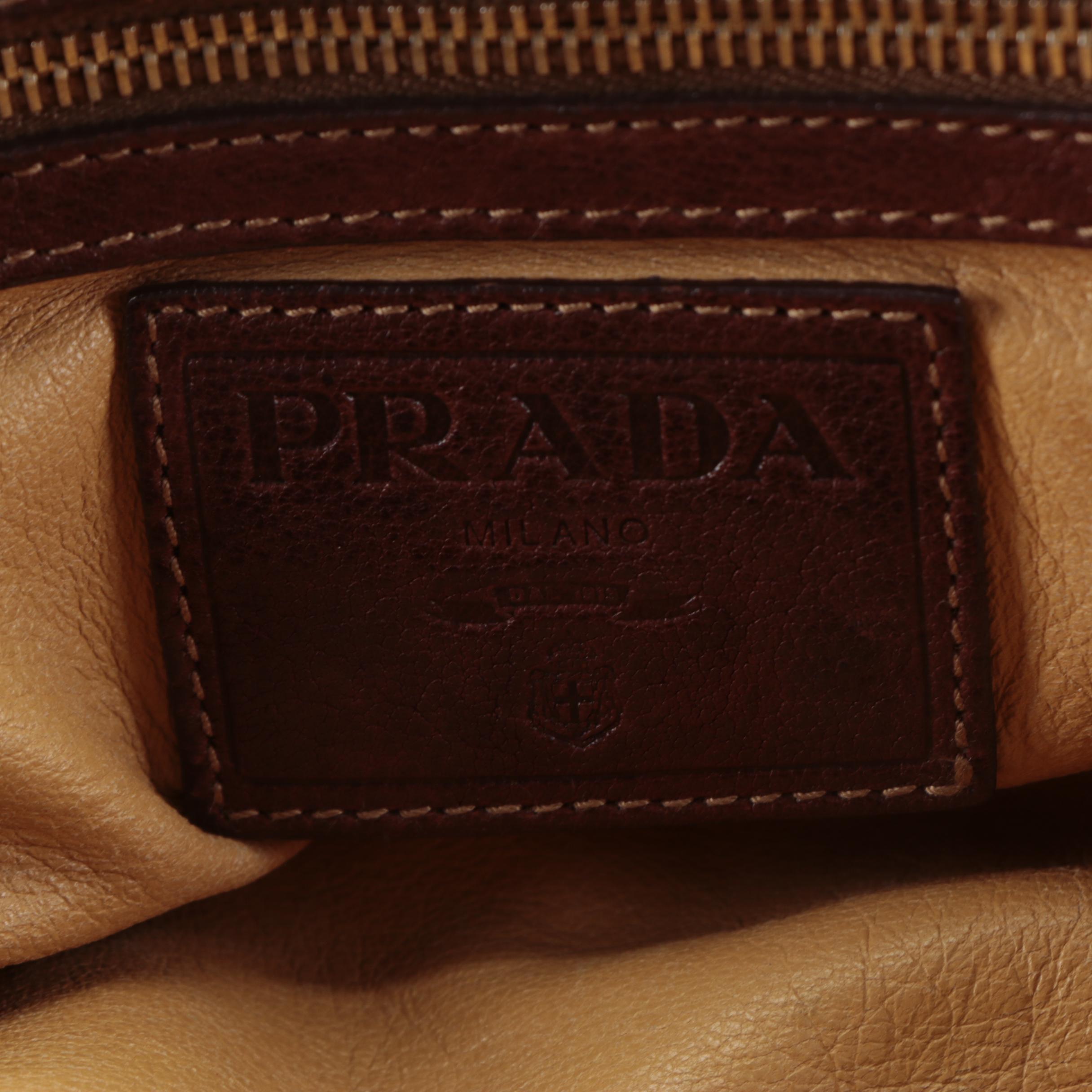 Prada Domed Hard Frame Zip Shoulder Bag in Mahogany Goatskin Leather