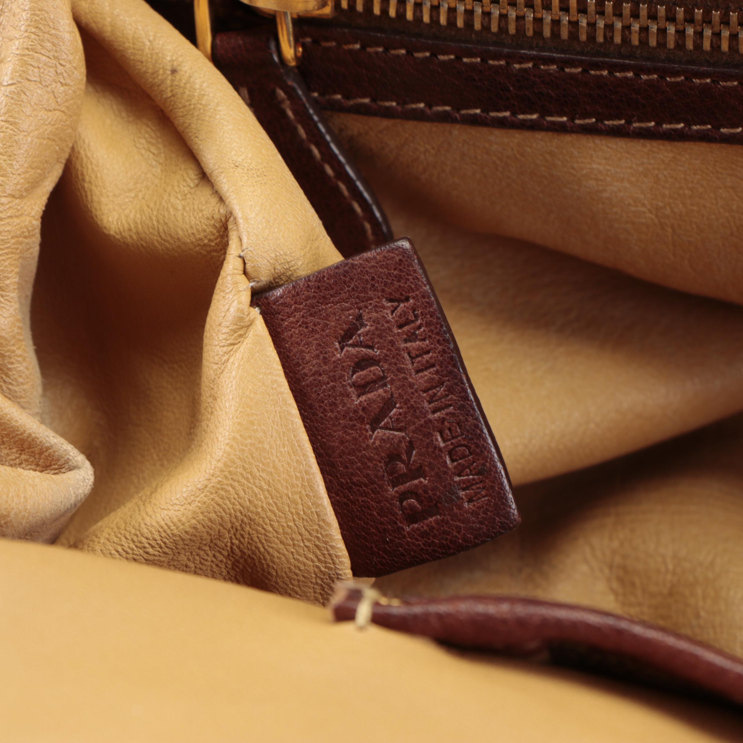 Prada Domed Hard Frame Zip Shoulder Bag in Mahogany Goatskin Leather