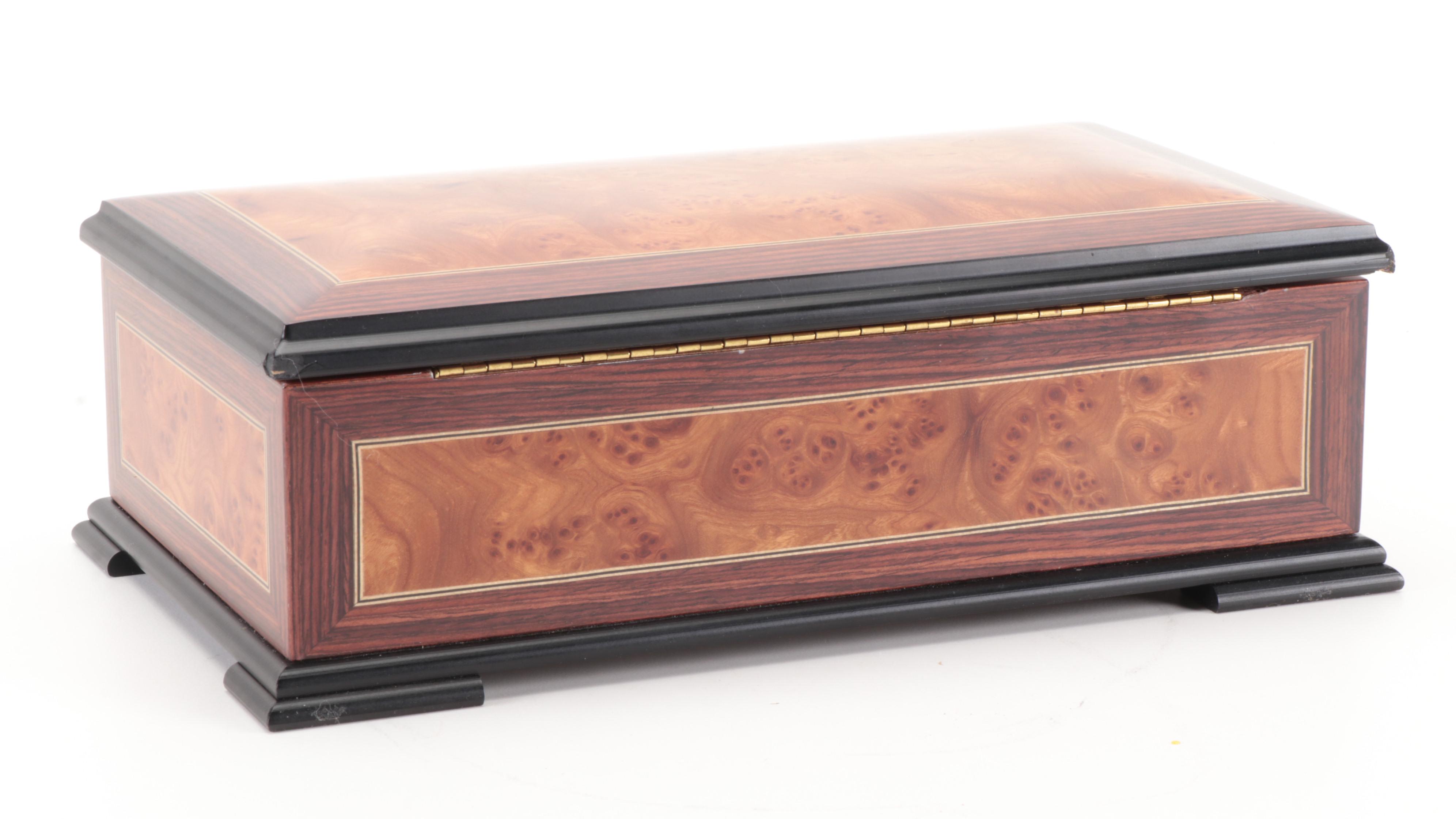 San Francisco Music Box Co. Zebrawood and Maple Birdseye Veneer Music Box