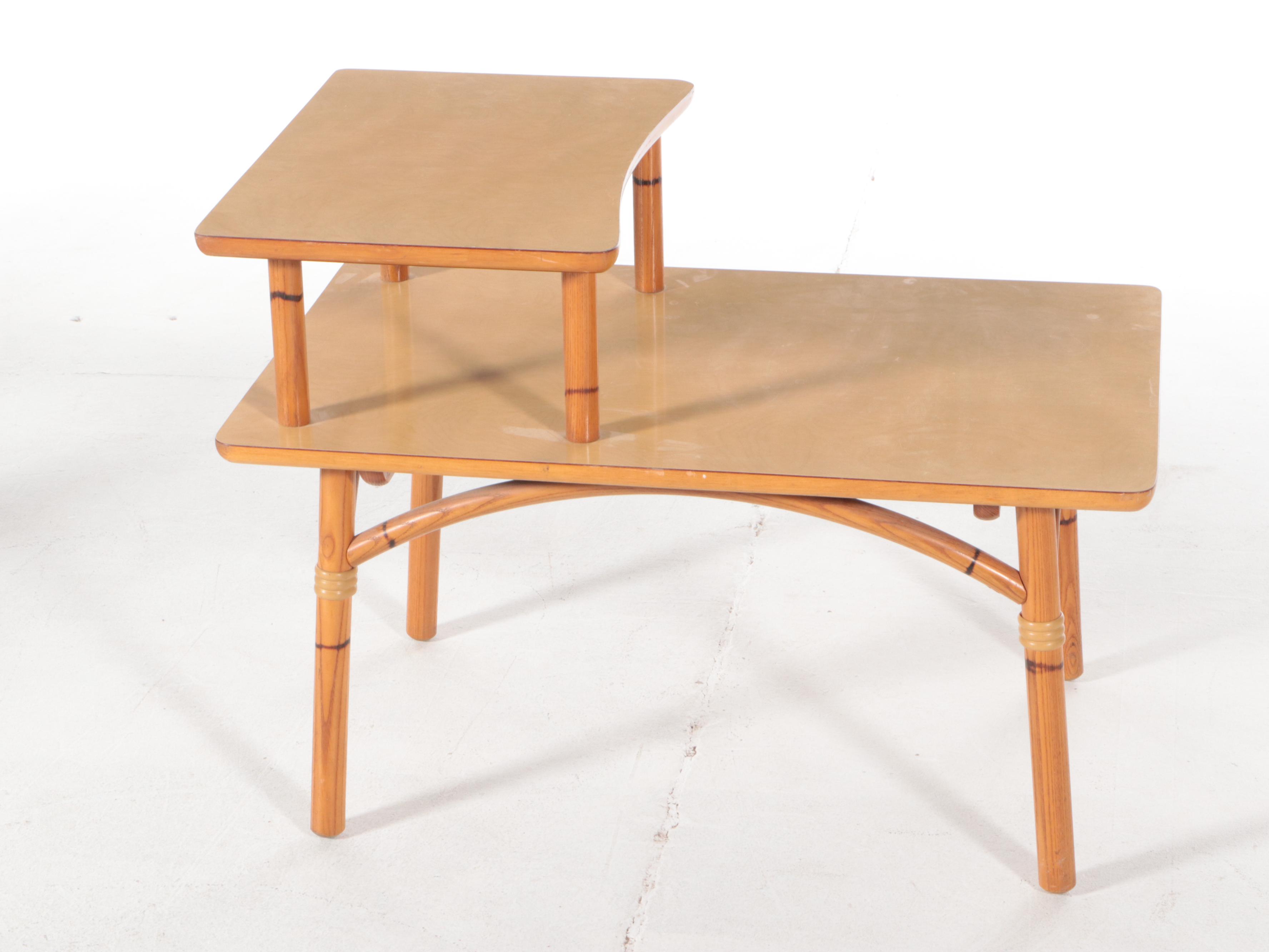 Heywood-Wakefield Ash/Bamboo-Style  Rocker and Tiered Laminate End Table