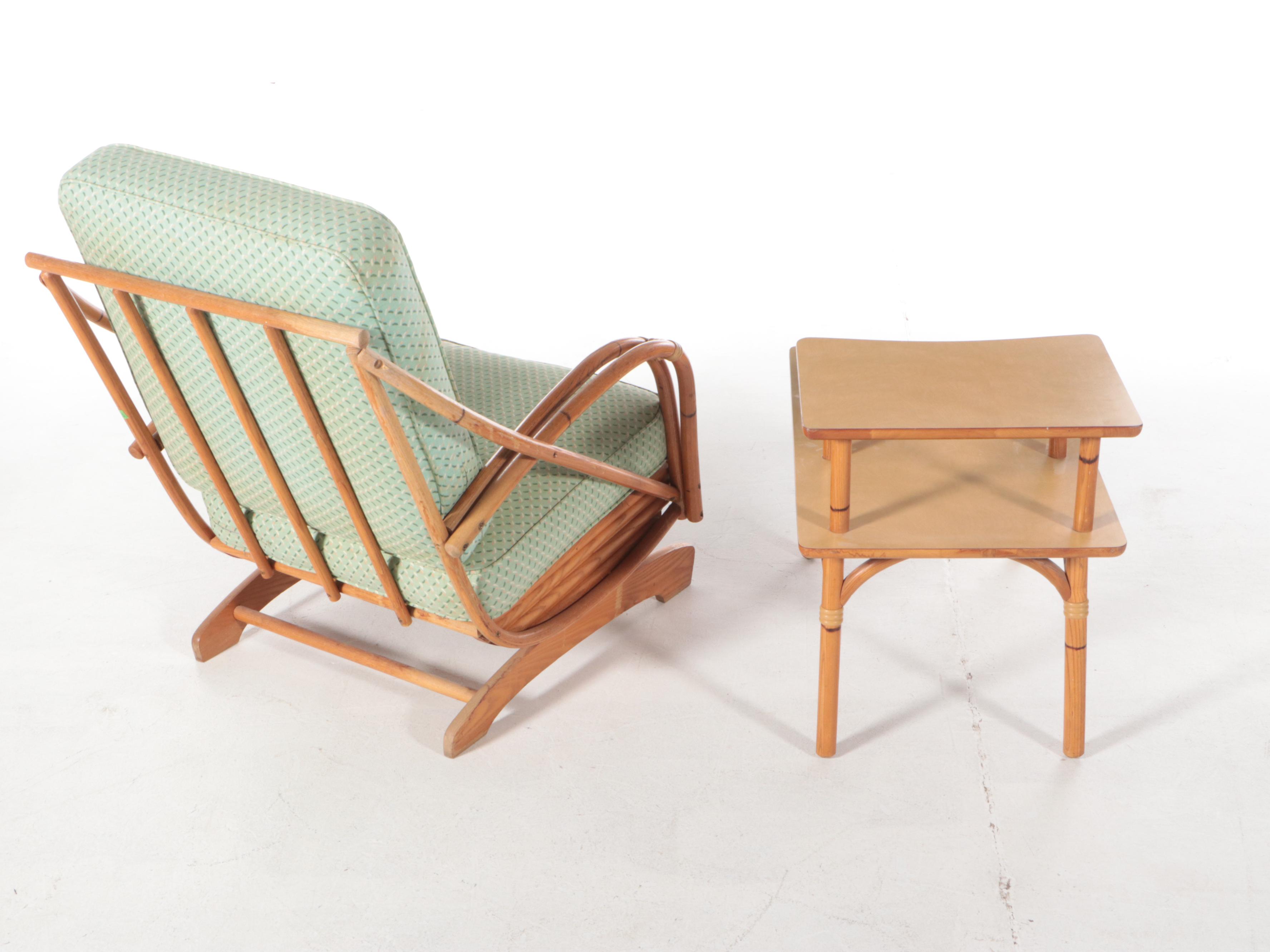 Heywood-Wakefield Ash/Bamboo-Style  Rocker and Tiered Laminate End Table