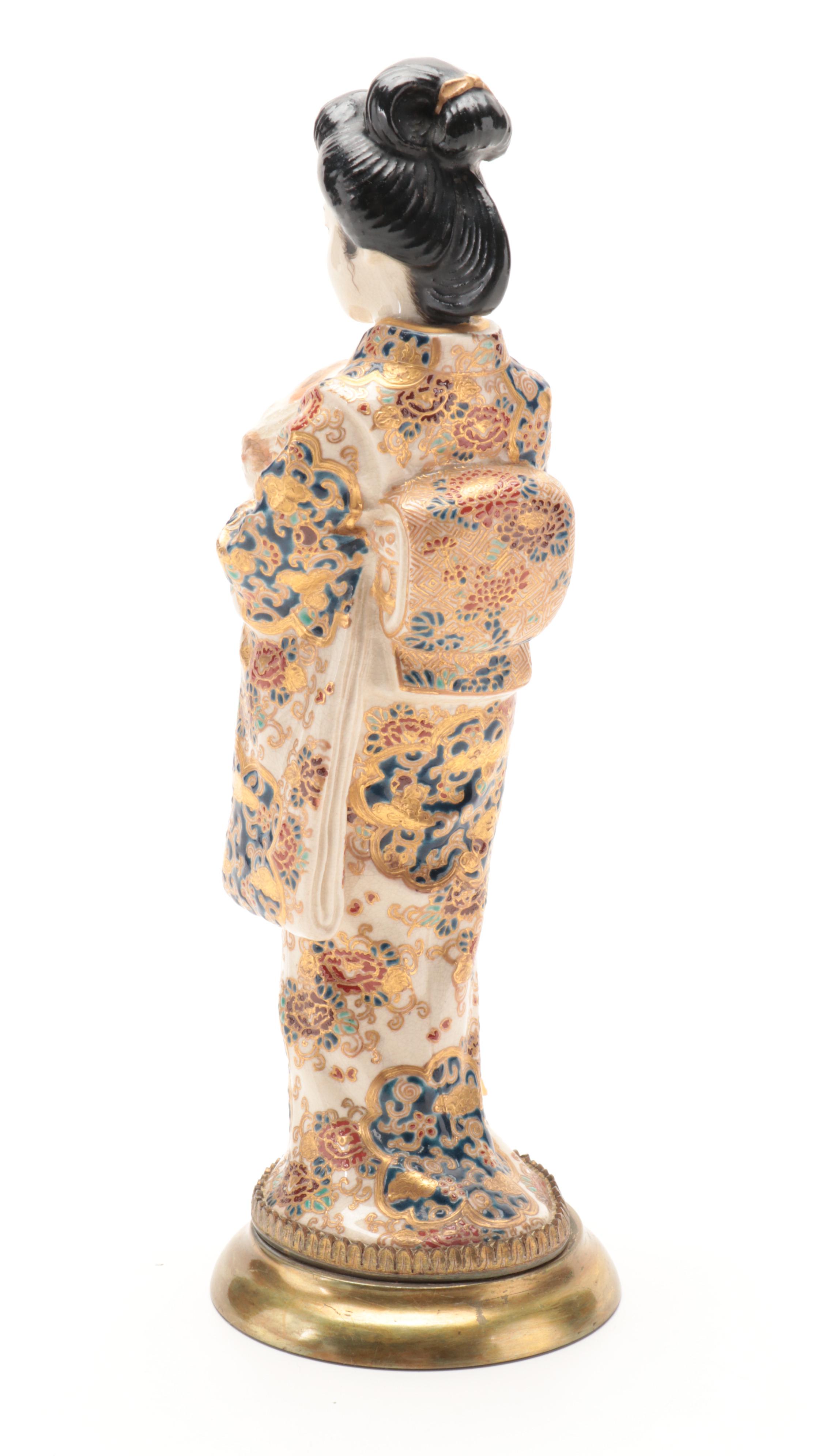 Chinese Hand-Painted Porcelain Figurines of Court Women with Japanese Figurine