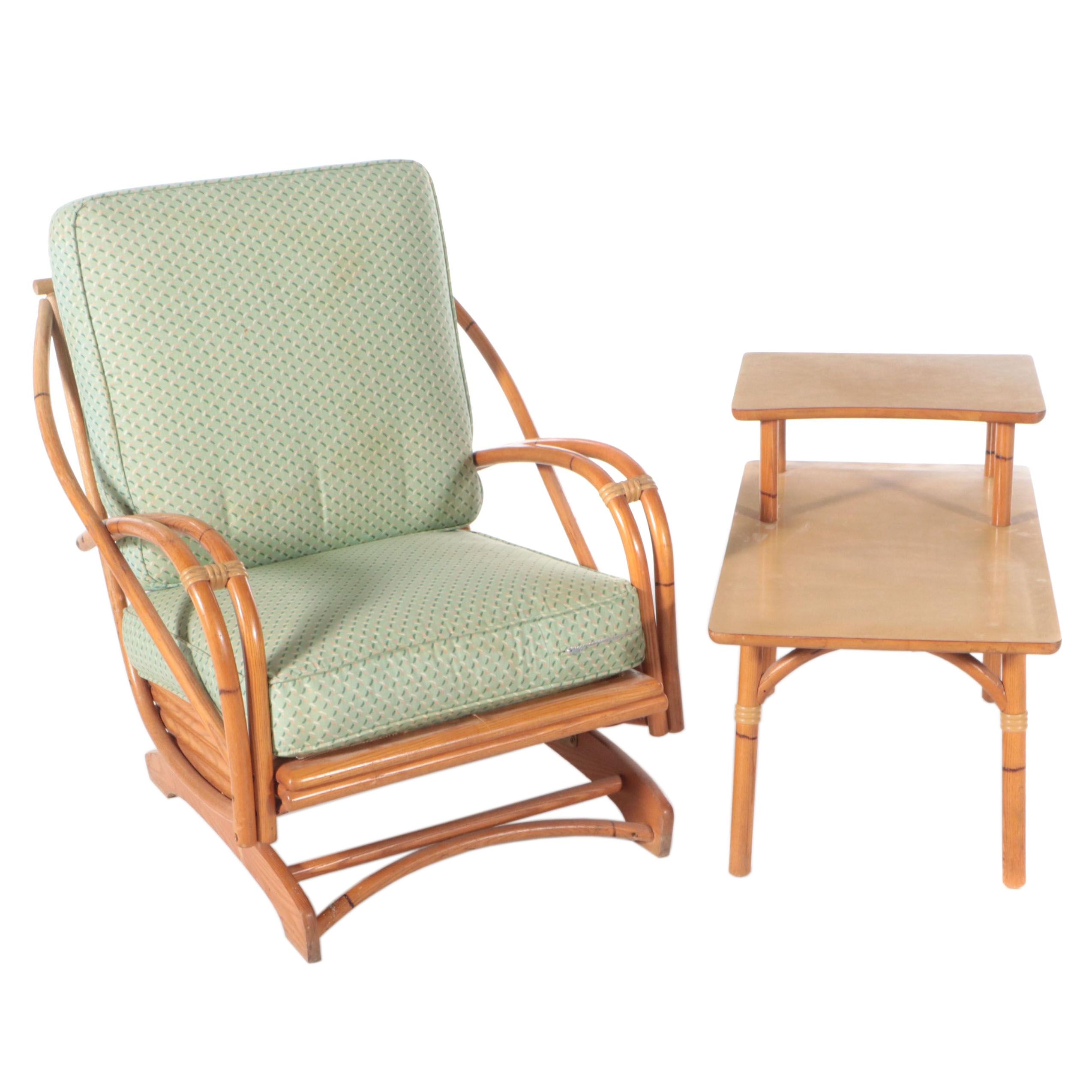 Heywood-Wakefield Ash/Bamboo-Style  Rocker and Tiered Laminate End Table