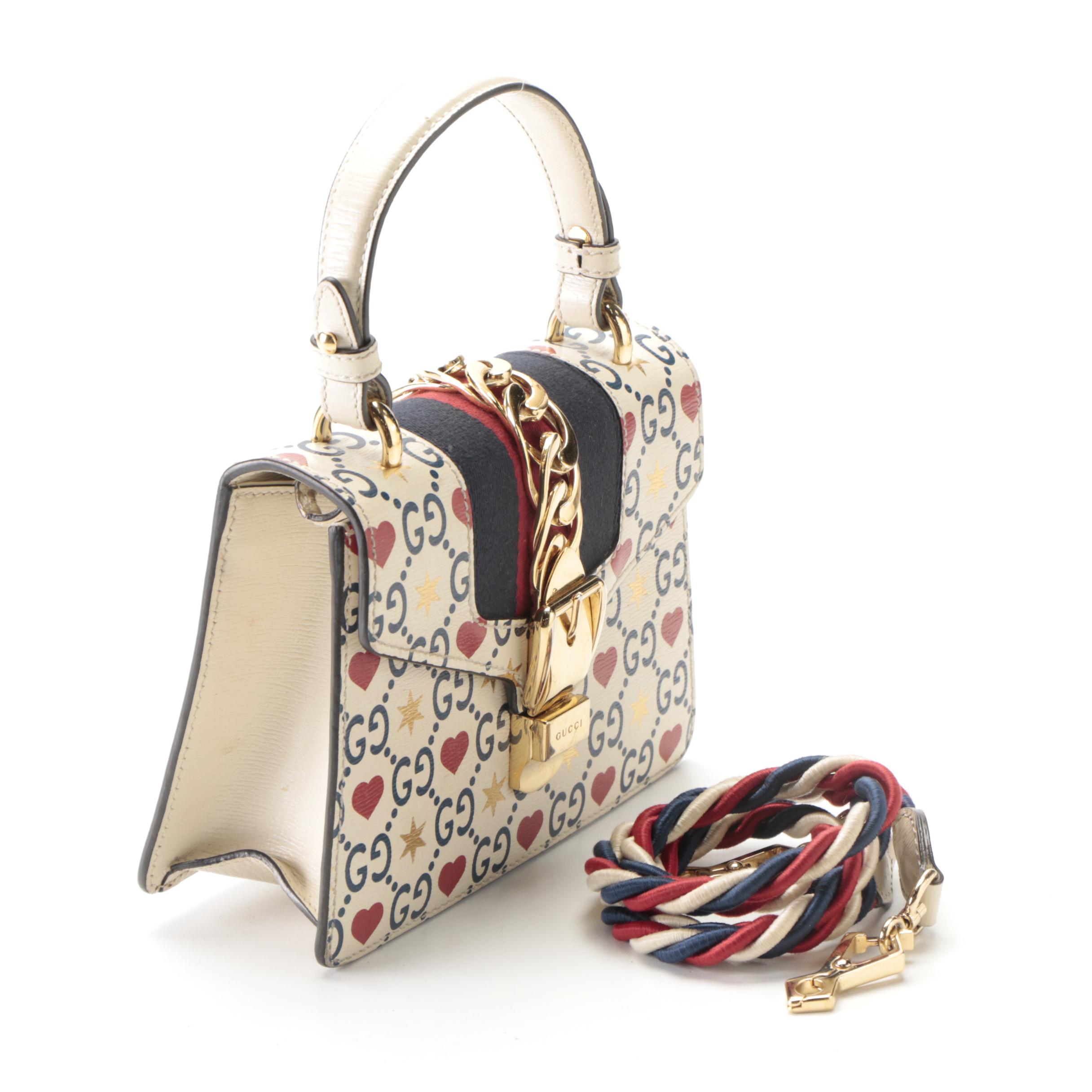 Gucci Limited Edition Mini Sylvie Top Handle Bag in GG Heart and Star Leather