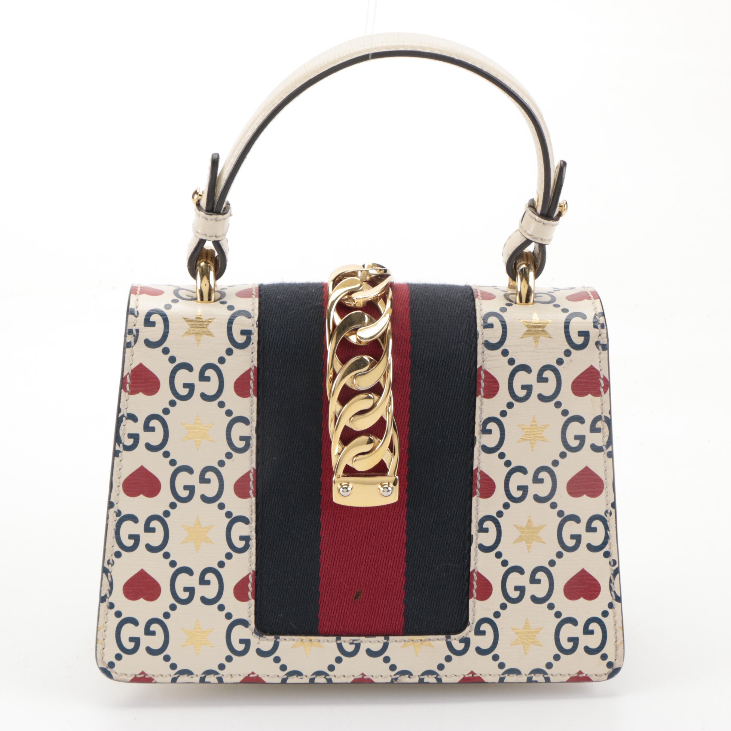 Gucci Limited Edition Mini Sylvie Top Handle Bag in GG Heart and Star Leather