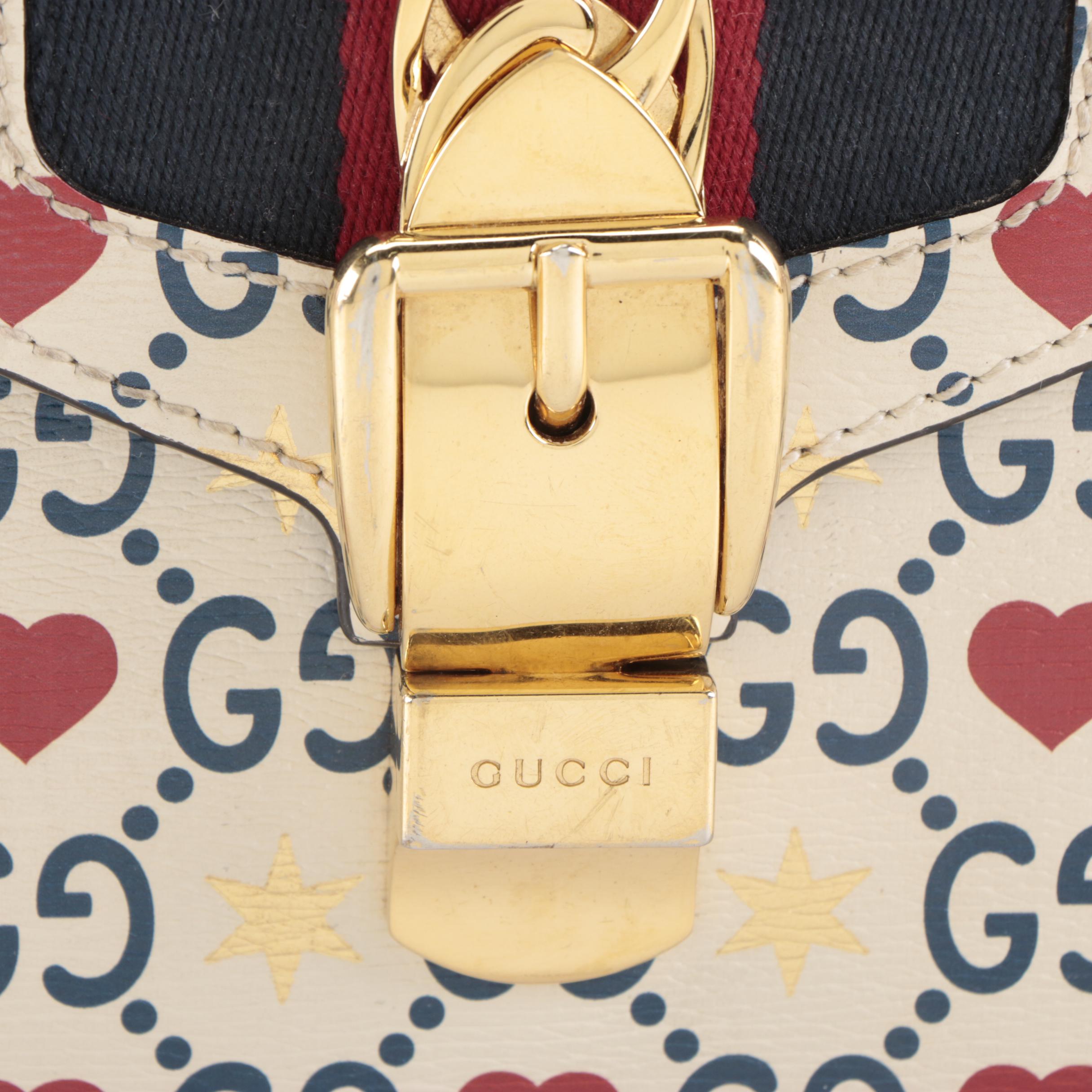 Gucci Limited Edition Mini Sylvie Top Handle Bag in GG Heart and Star Leather