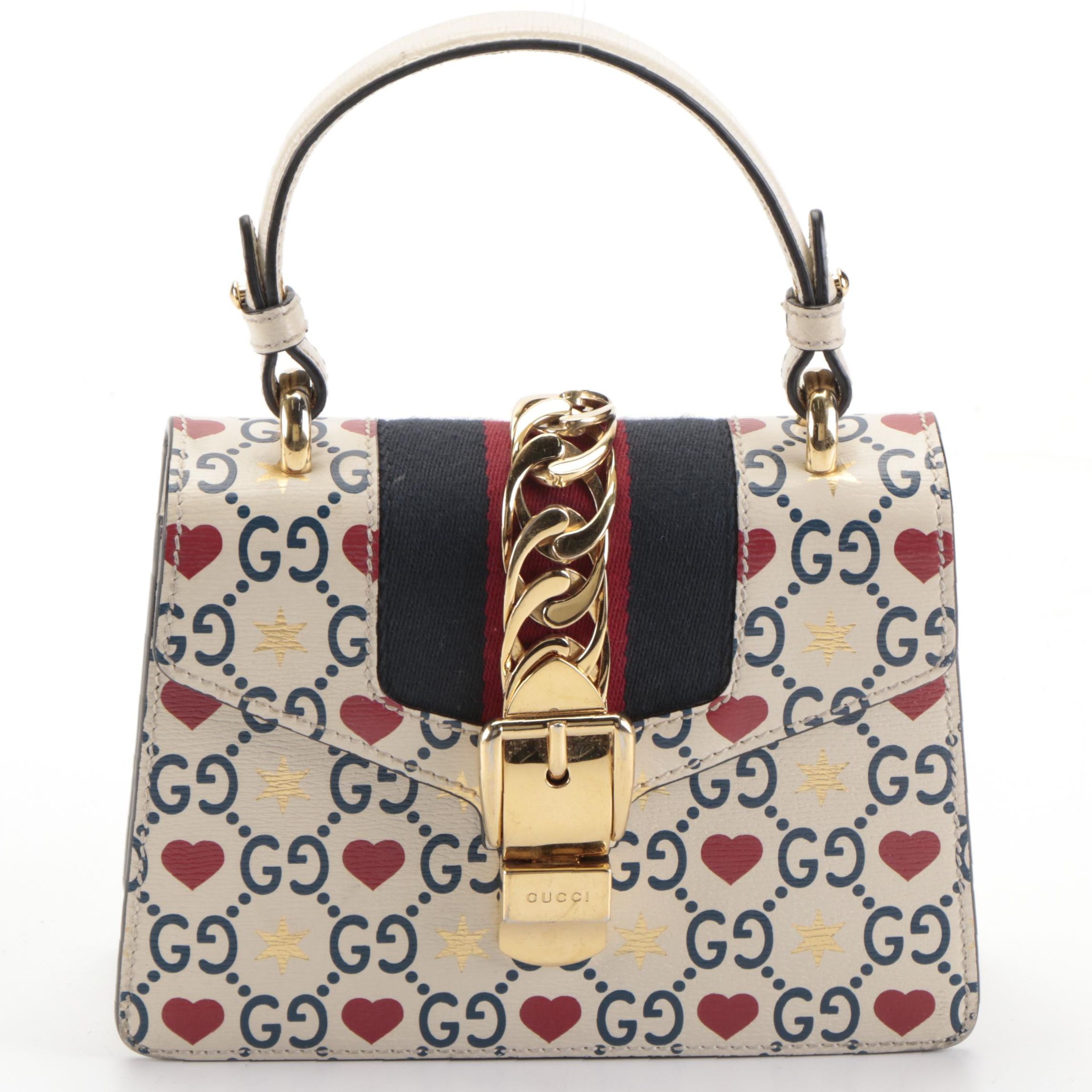 Gucci Limited Edition Mini Sylvie Top Handle Bag in GG Heart and Star Leather