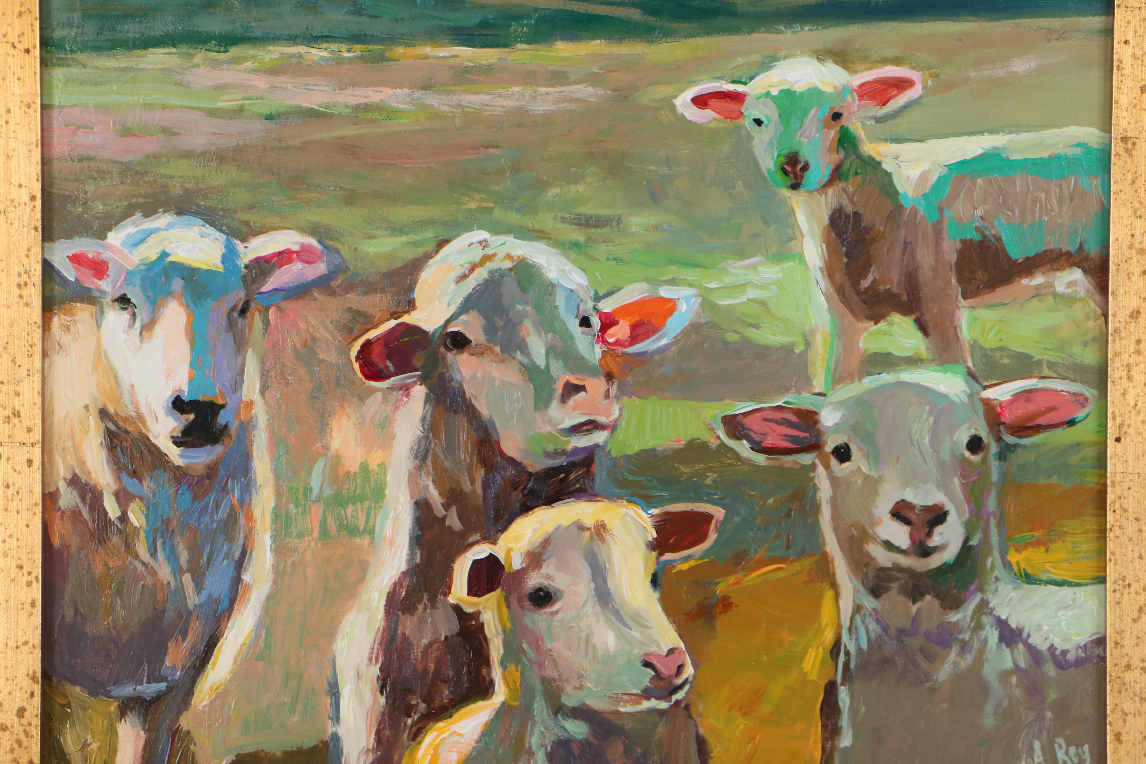 Agnes Rey Oil Painting "Flock of Sheep," 2022