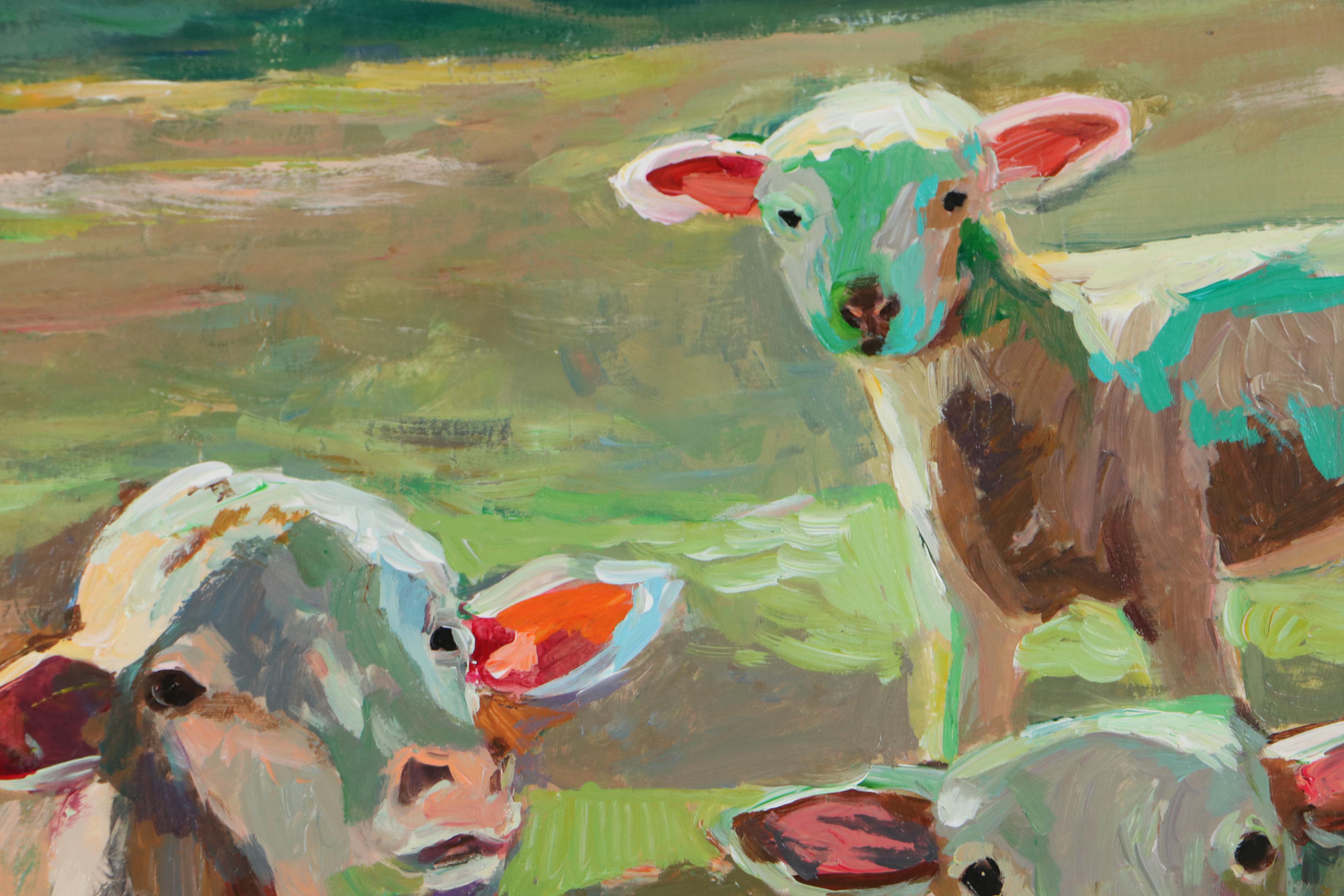 Agnes Rey Oil Painting "Flock of Sheep," 2022