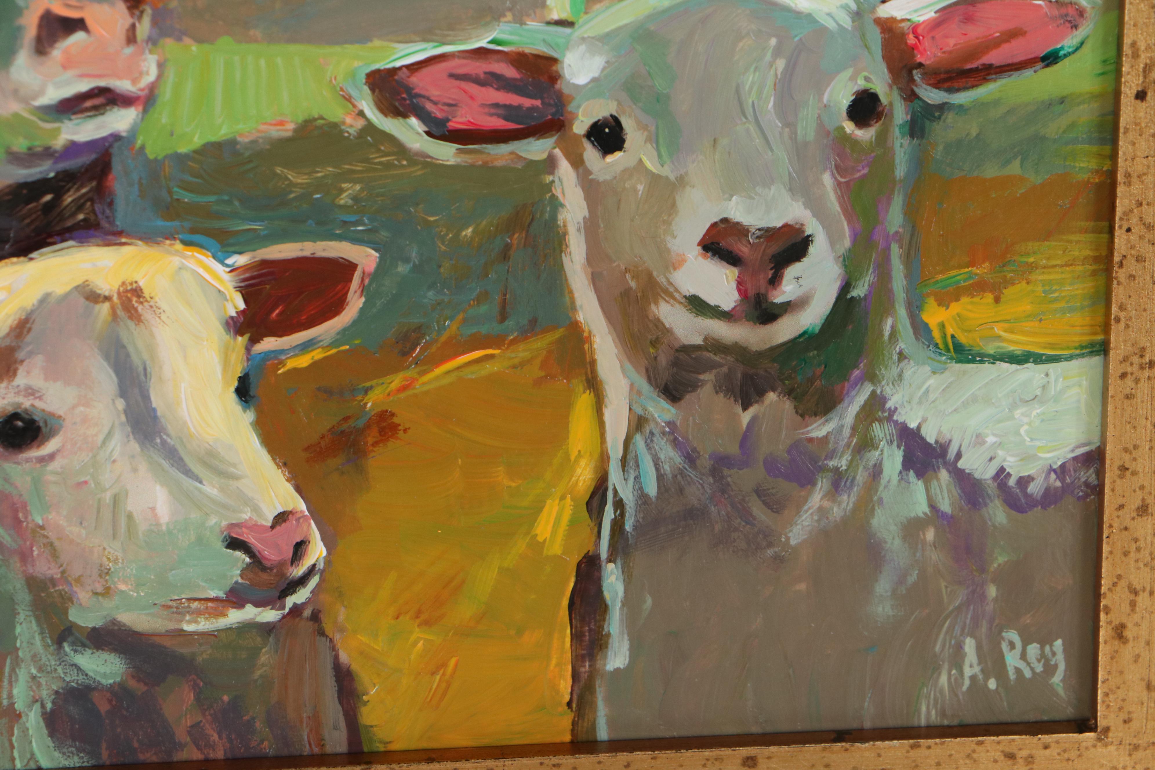 Agnes Rey Oil Painting "Flock of Sheep," 2022
